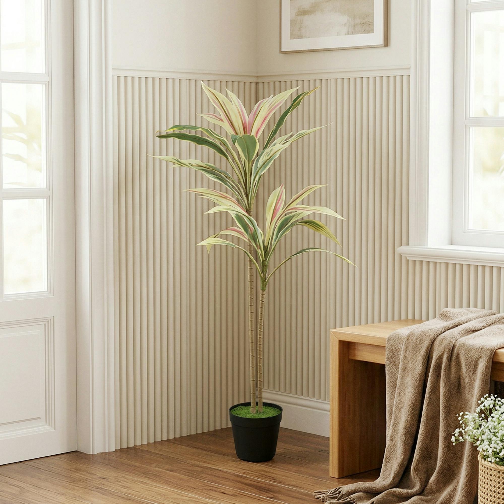 Homcom Yellow 90 Cm Artificial Cordyline Tree In Moss Effect Pot, - 90