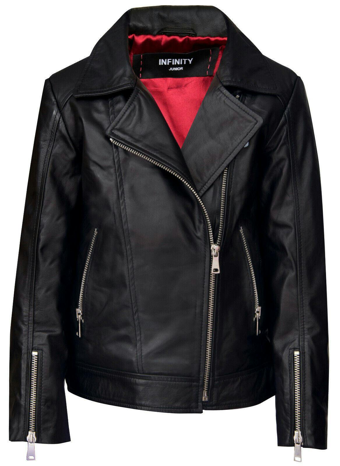 Infinity Leather Girls Black Kids Jackets Designer's 100% Leather Jacket Zip Up Biker Coats (1-13Years) - 4-5 Years
