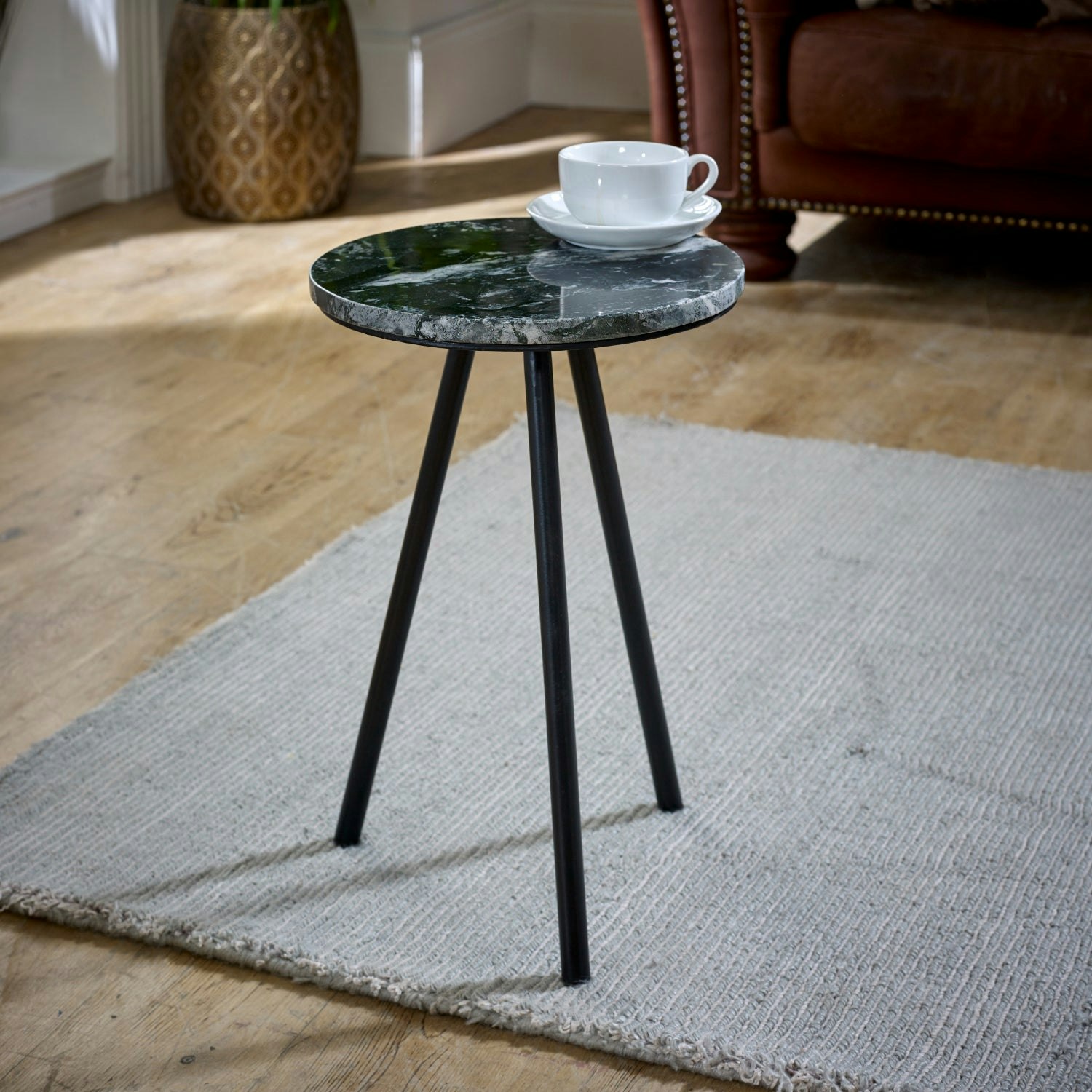 Ih Design Black Miel Side Table With Marble Top & Metal Legs - 30X30x45 Cm (Lxdxh) - Wood - 1