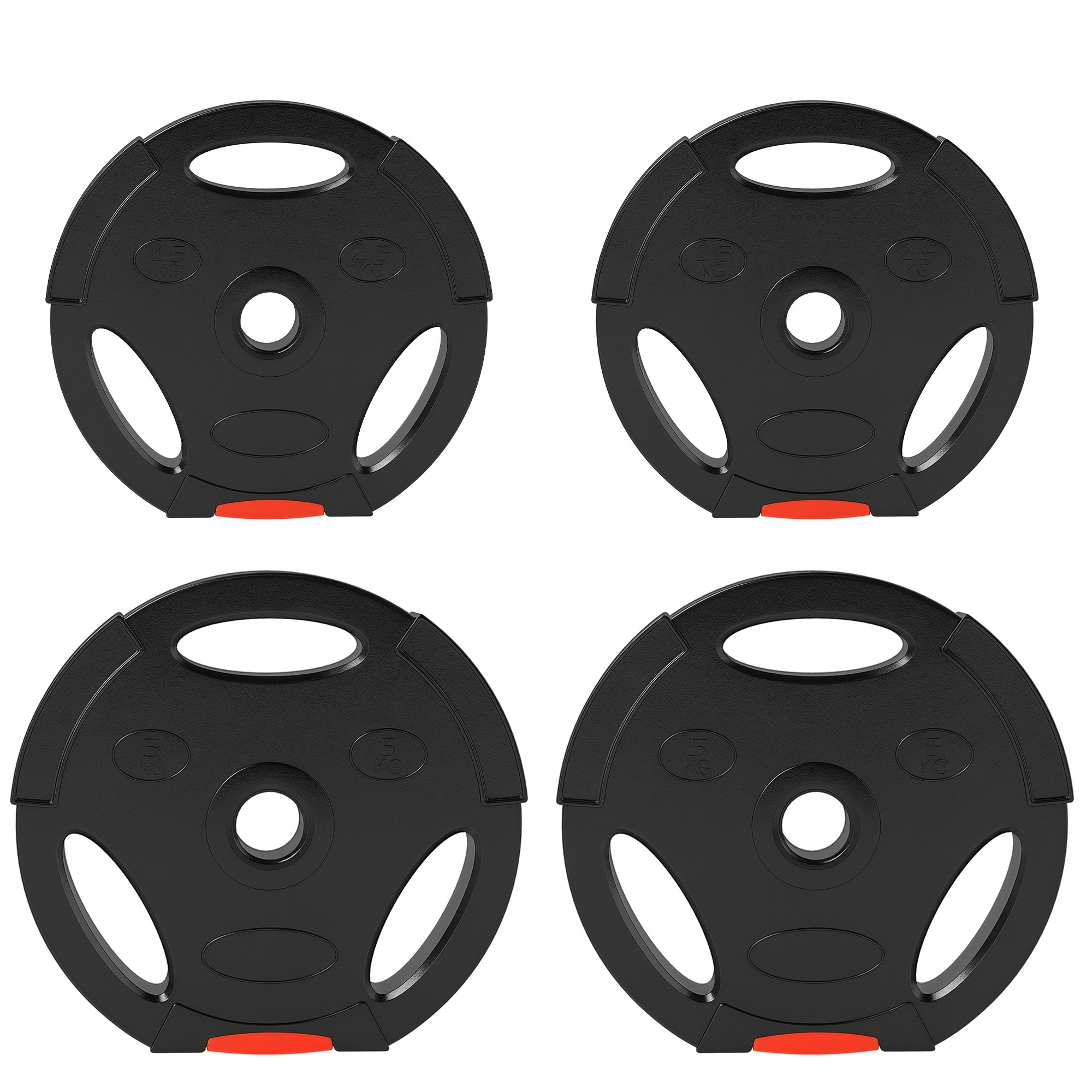 Sportnow Black Olympic Weight Plates Set For Home Gym, 2 X 5Kg, 2 X 2.5Kg, - Size Φ27 X 4.5Cm
