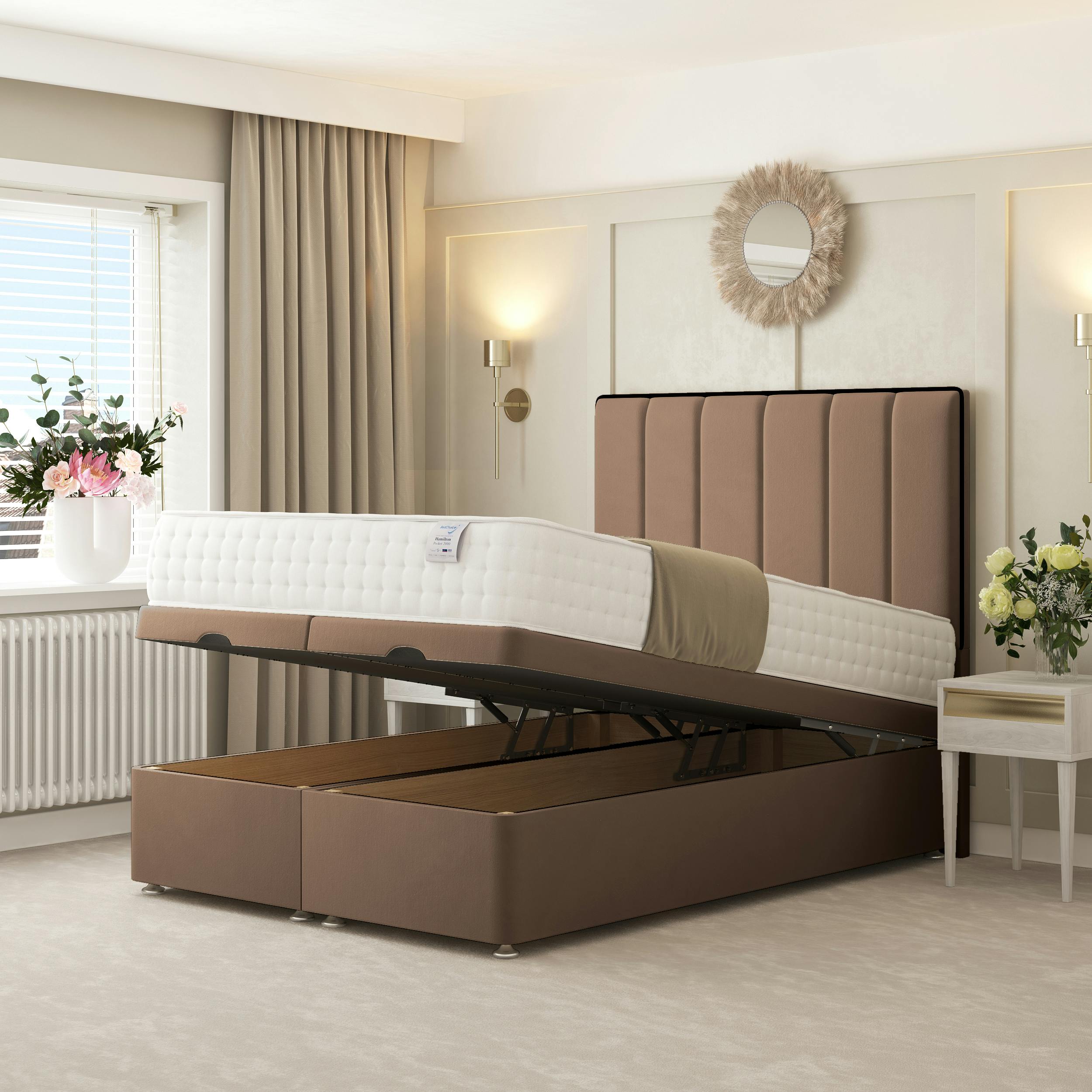 Rackhams Herringbone Ottoman Divan Bed - Double - Taupe