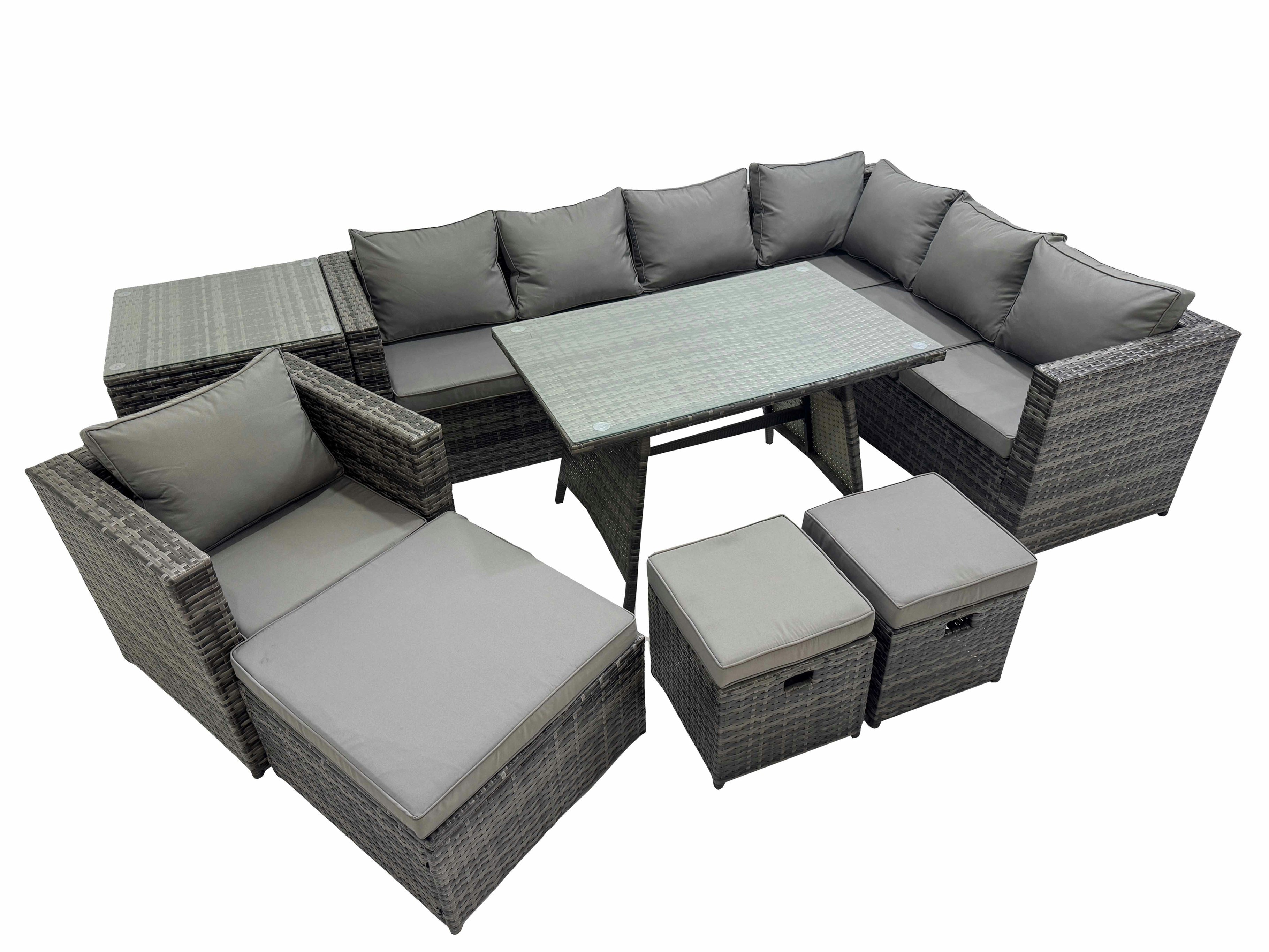 Fimous Dark/Grey Rattan Garden Furniture Patio Furniture Sets With Dining Table Side Table 3 Stools Mixed