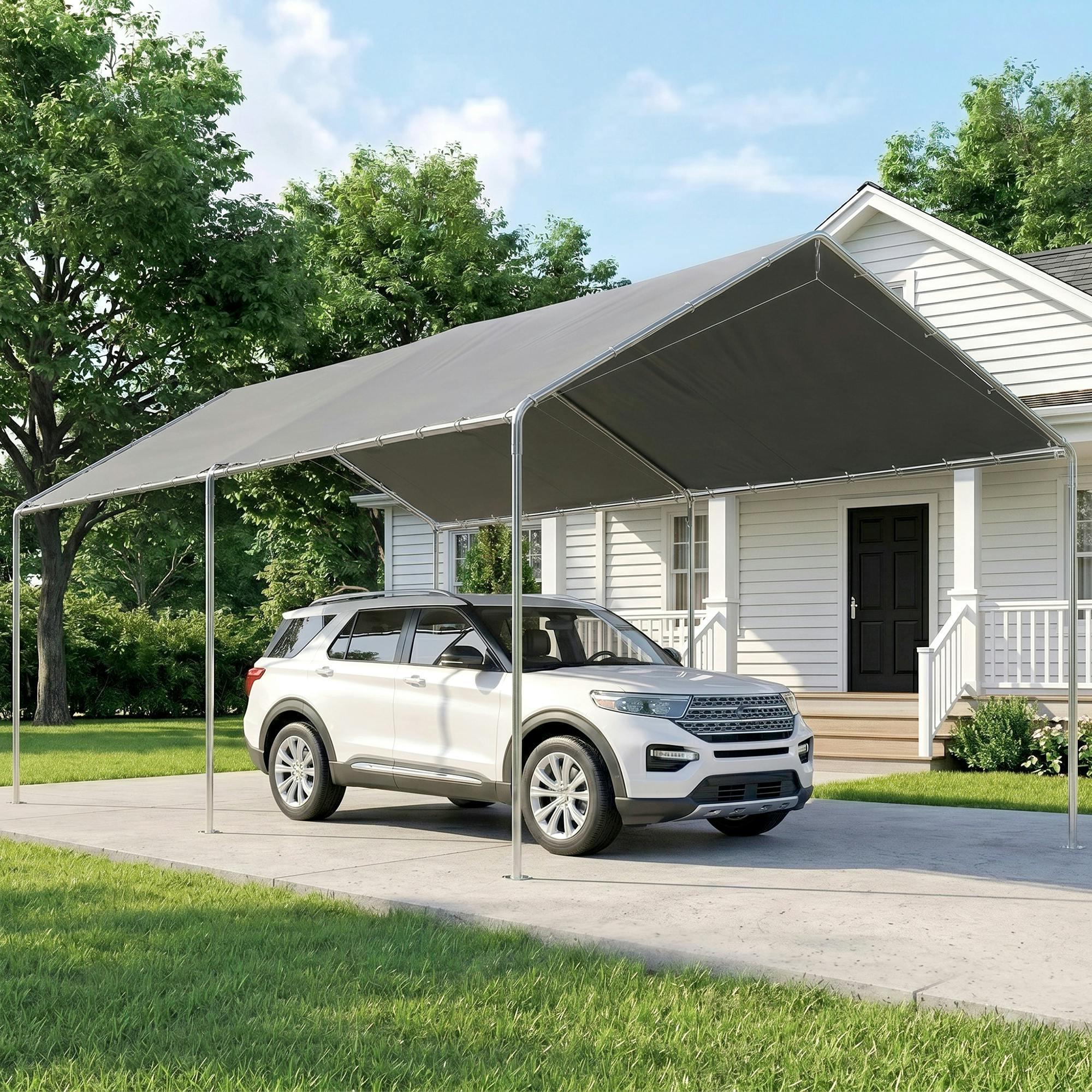Outsunny 3 x 6m Heavy Duty Carport - Steel - Grey - Image 8