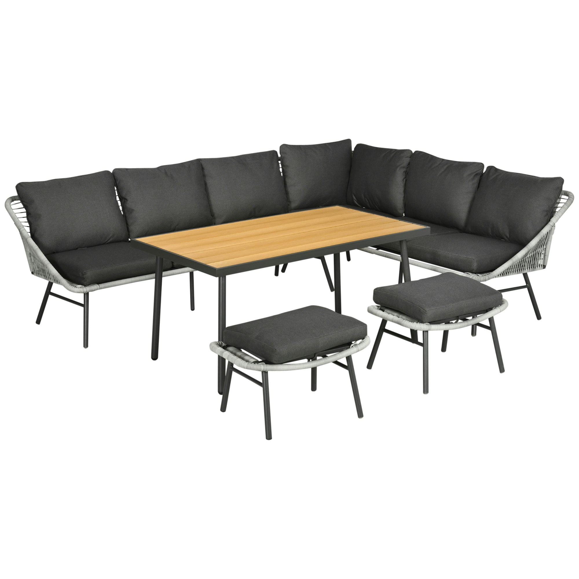 Outsunny Grey 5 Piece Rattan Garden Furniture Set With Sofa, - Pe Rattan - 193Cm X 72Cm X 75Cm