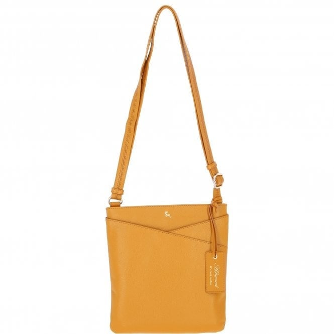Ashwood Real Leather Zip Top Cross Body Bag: Curve - Mustard - Leather