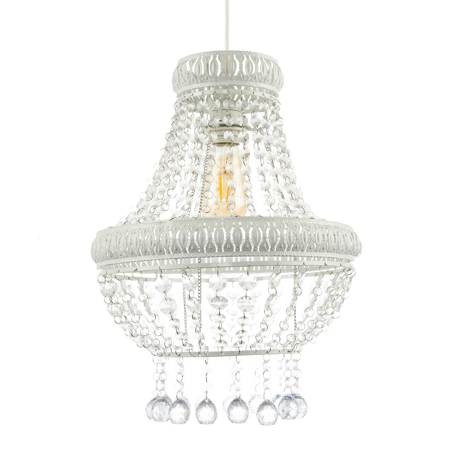 Rackhams White/Light Vintage And Ornate Metal Pendant Shade With Clear Acrylic