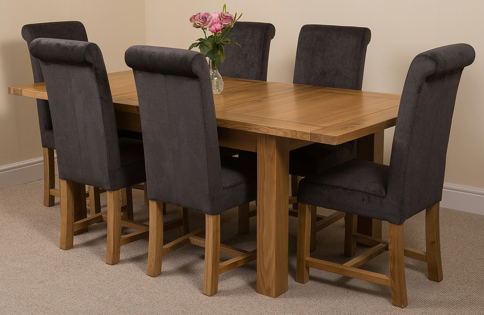 That's Furniture Black Seattle Oak Extending Dining Table With Washington Fabric Chairs - 6 Chairs