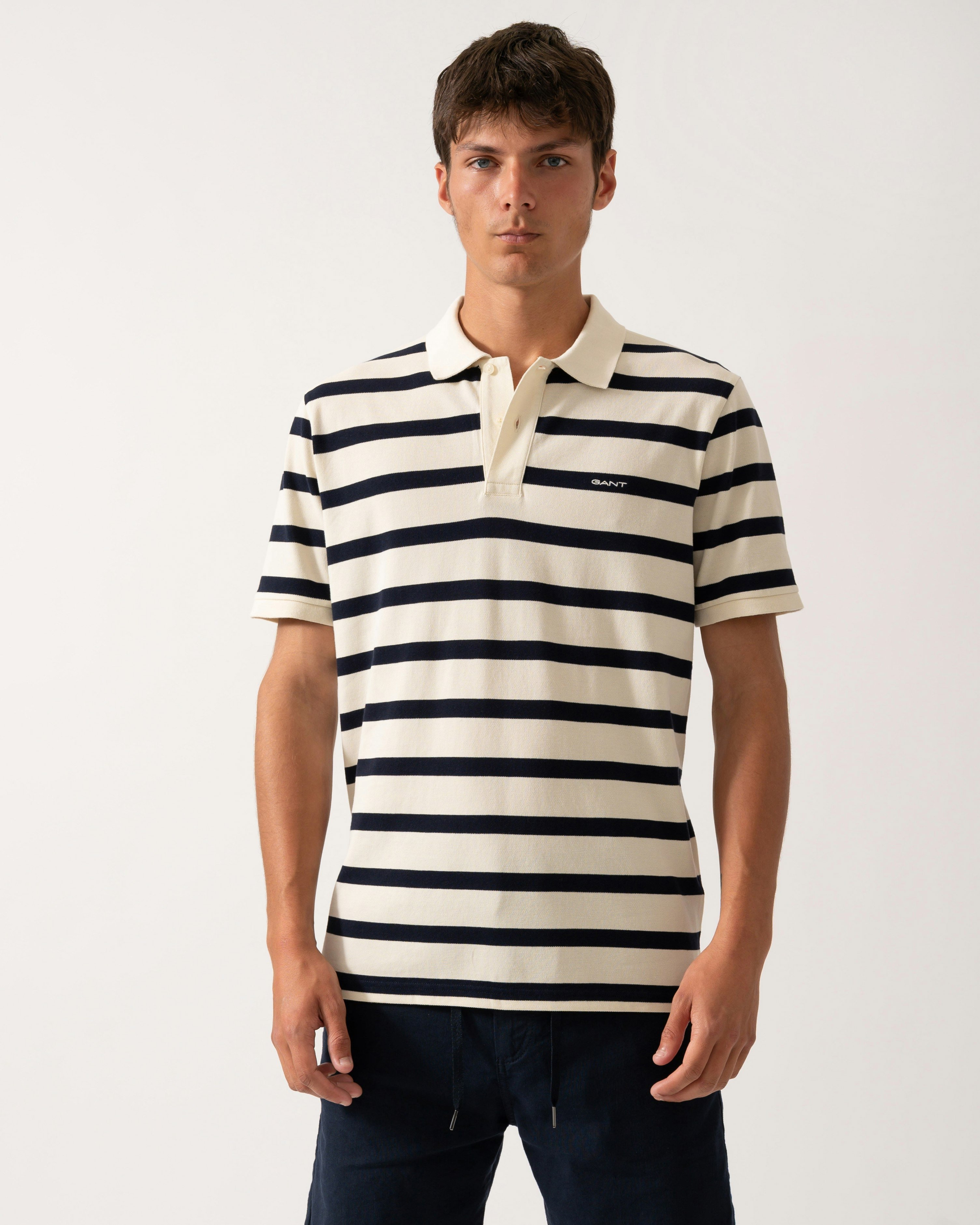 Gant Men's Cream Striped Polo Shirt - 130 - 130 - L