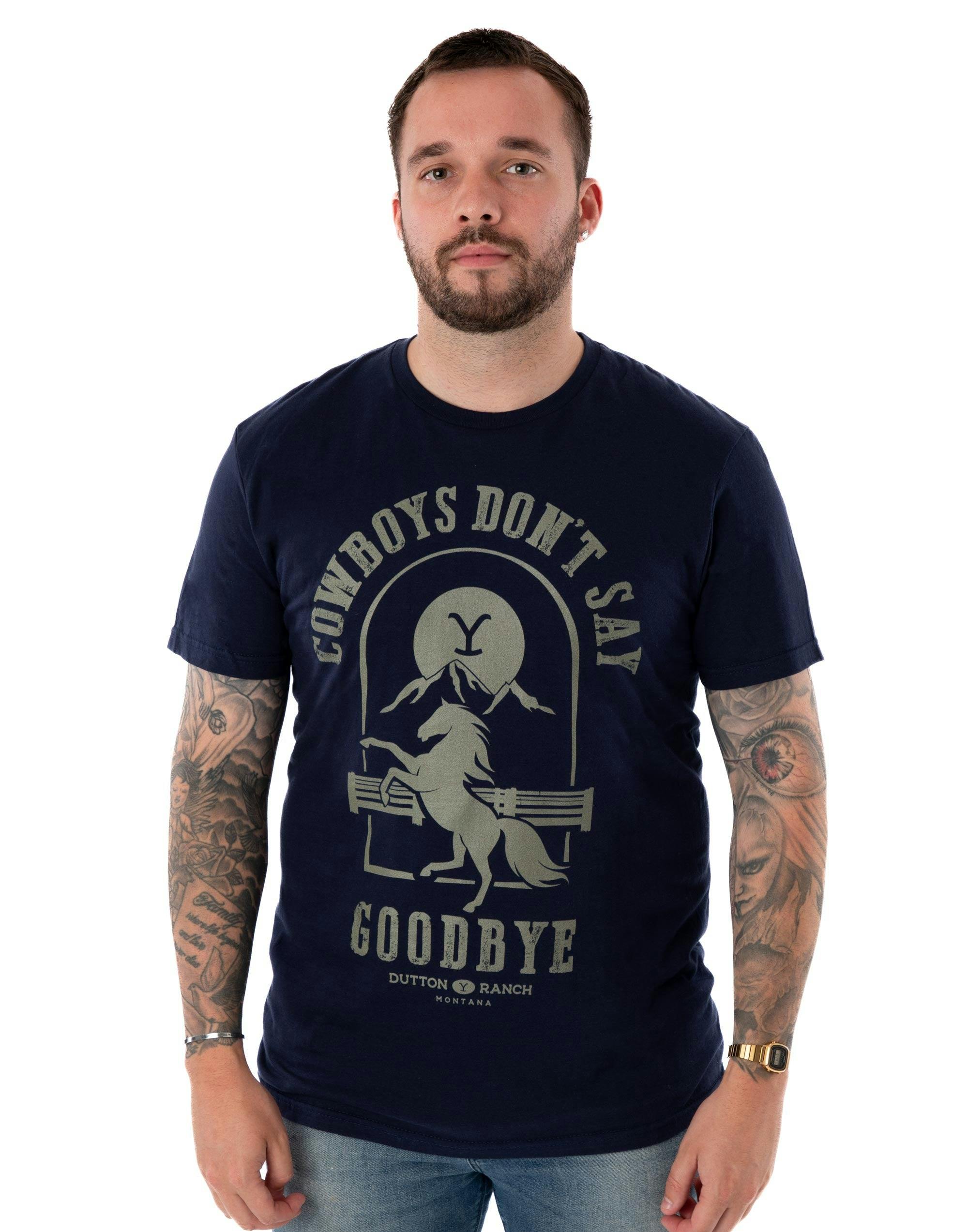 Vanilla Underground Men's Blue Yellowstone Cowboys Don't Say Goodbye Short Sleeved T-Shirt - XX-Large