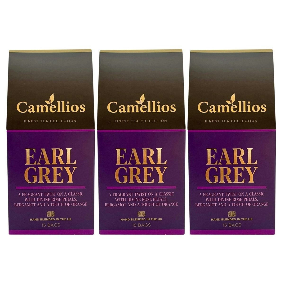 Camellios Grey Earl Tea - Pyramid Tea Bags - 3 Packs (45 Tea Bags)