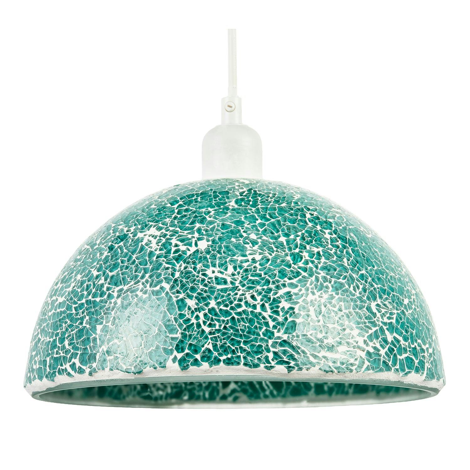 Rackhams Light Teal Mosaic Handmade Pendant Lamp Shade With Domed Semi Circular Shape