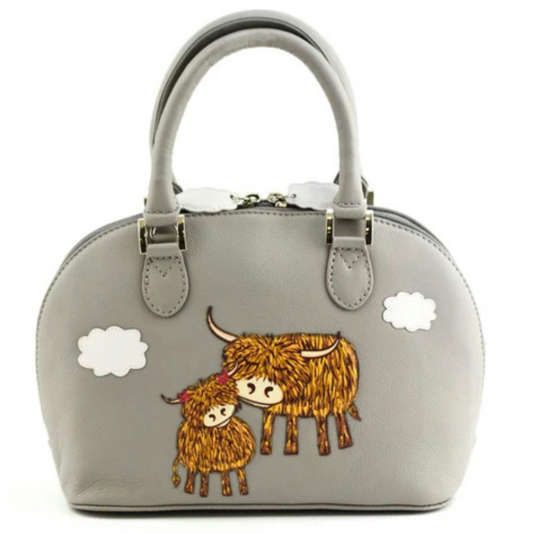 Mala Leather Grey Bella Highland Cow Multiway Leather Grab Bag