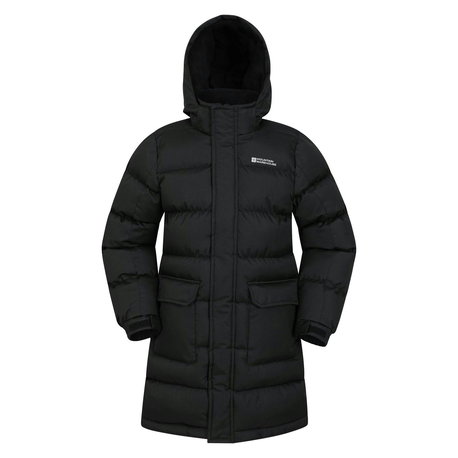 Mountain Warehouse Black Childrens/Kids Water Resistant Longline Padded Jacket - 13 Years - 70% Microfiber/30% Fleece