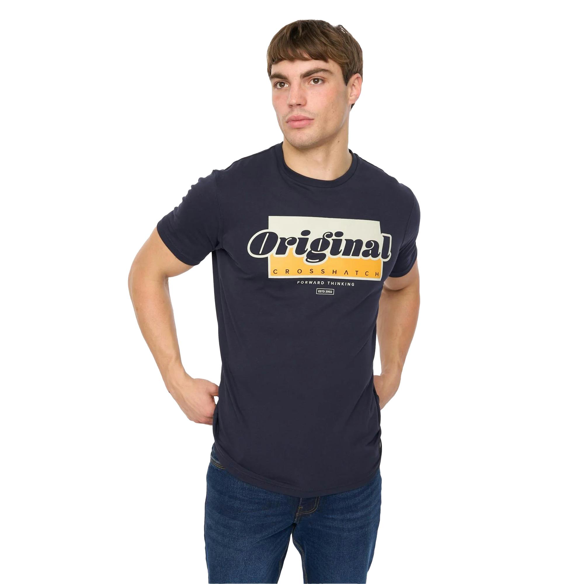 Crosshatch Men's Chevin T-Shirt - Navy - Navy - S - 100% Cotton