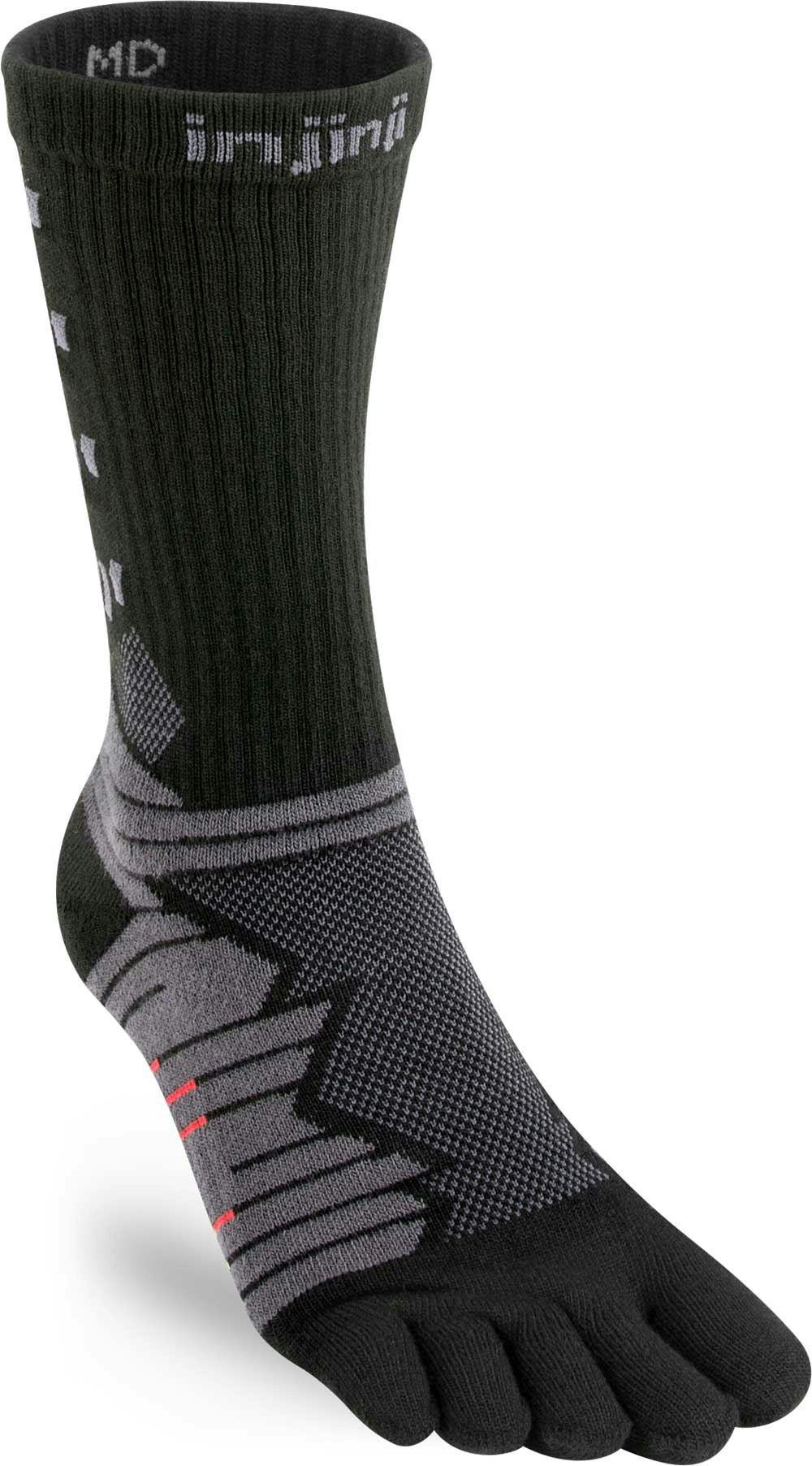Injinji Grey/Black Mid-Weight Ultra-Run Crew Toe Socks {Inj-Ultra-Cr} - Obsidian - Medium