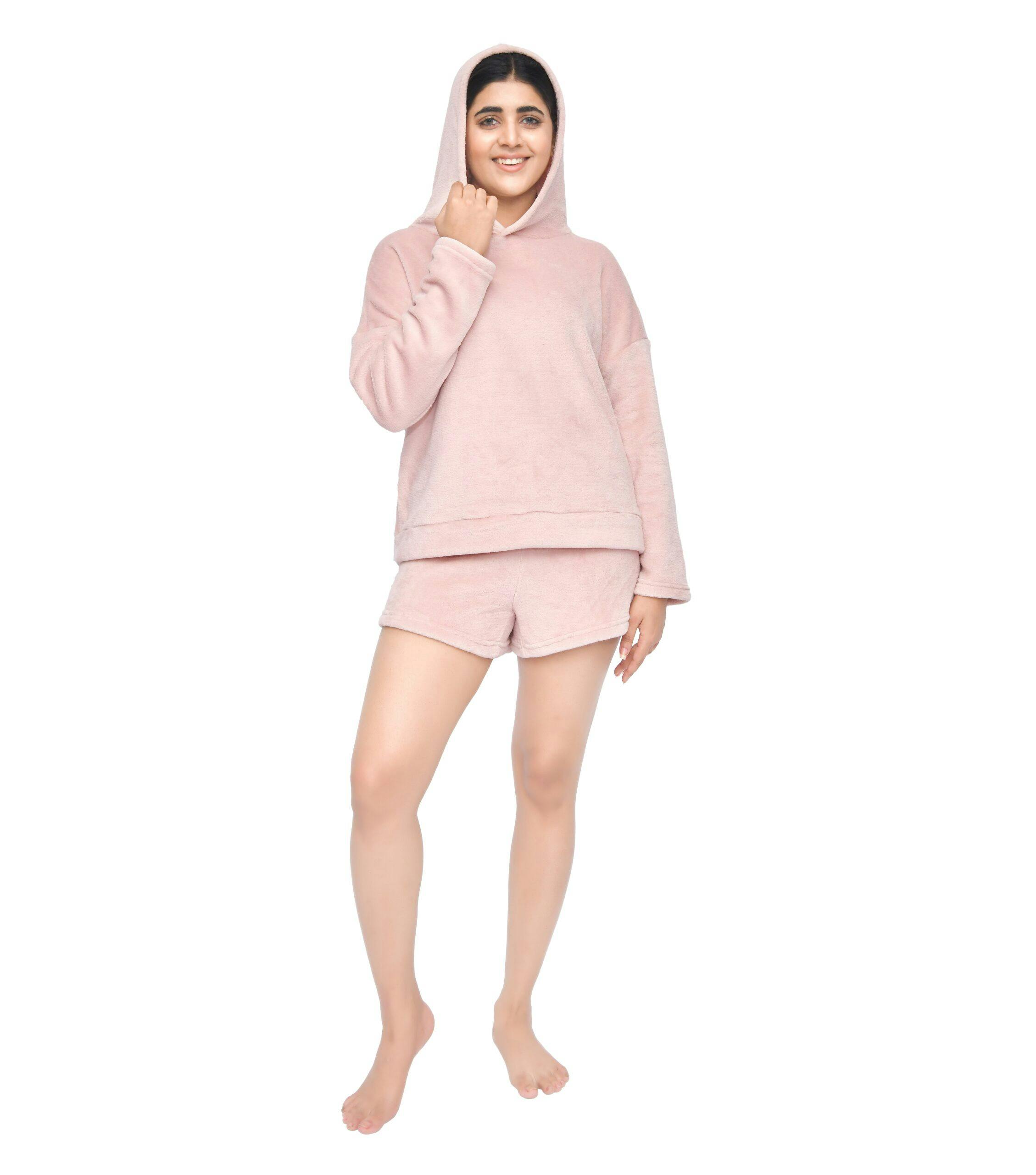Smart Living Women's Pink Soft Fleece Hoodie & Shorts Set - Cozy, Stylish Loungewear - Xl