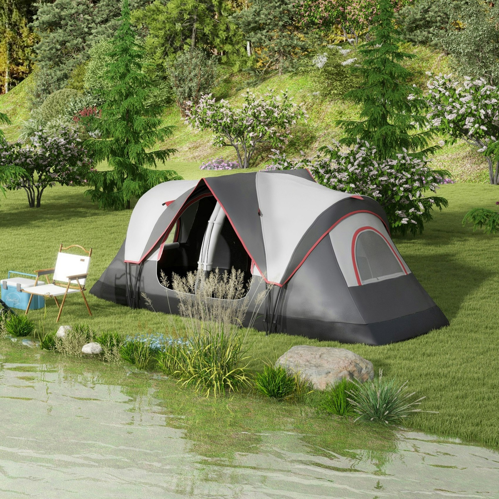 Outsunny Grey 2 Room Camping Tent With Waterproof Rainfly & Screen Panels