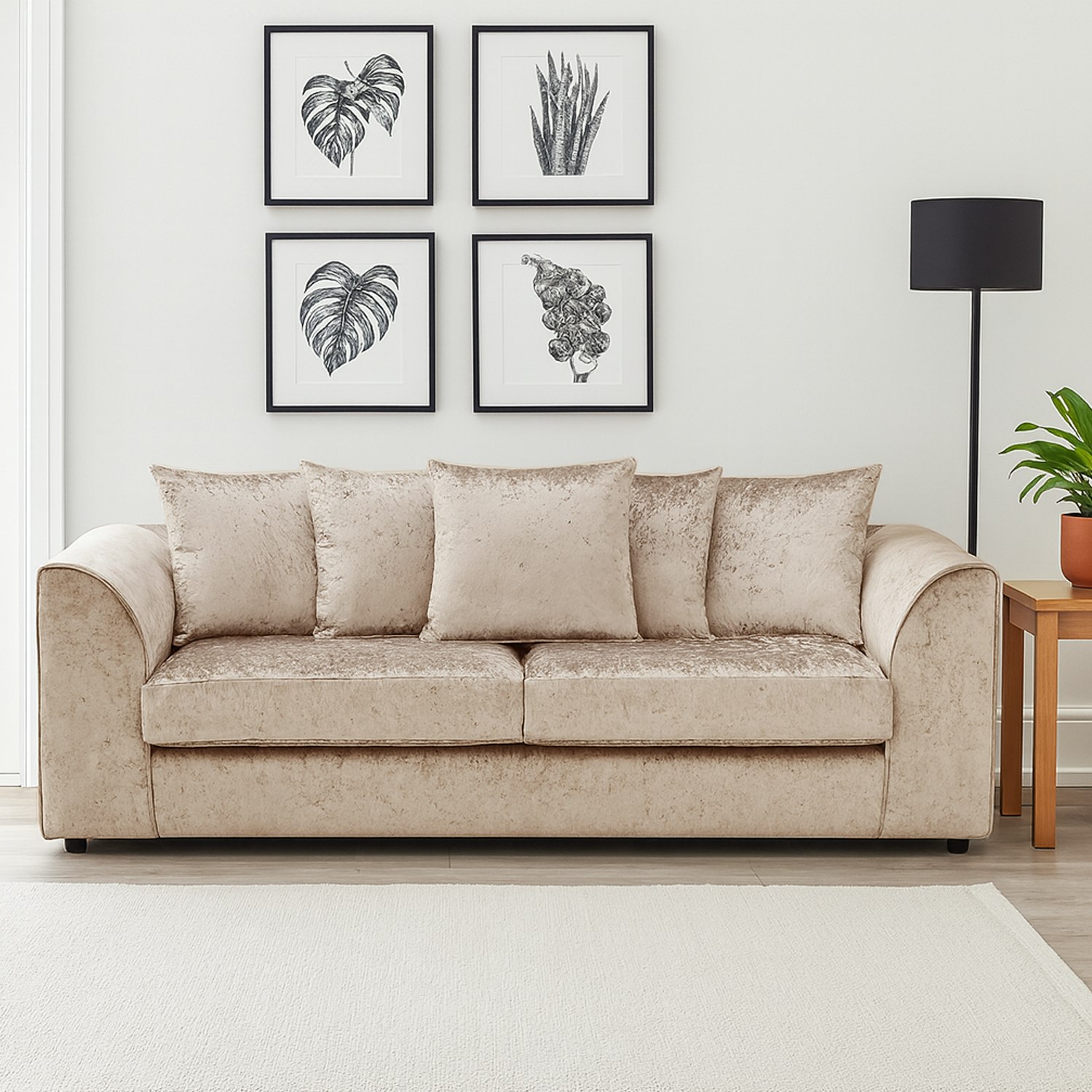 Furnishings For Less Black/Silver Crystal Crushed Velvet 3 Seater Sofa Scatter Back - Mink
