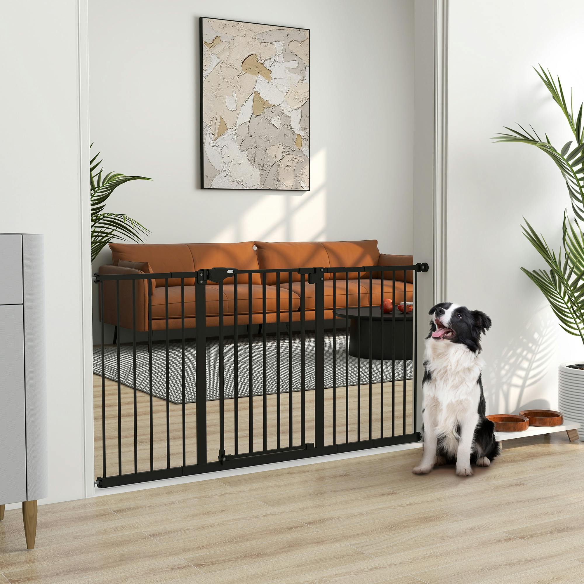 Pawhut Black Adjustable Safety Gate W/ Four Adjustable Screws - 147.5 X 2 X 76.2 Cm