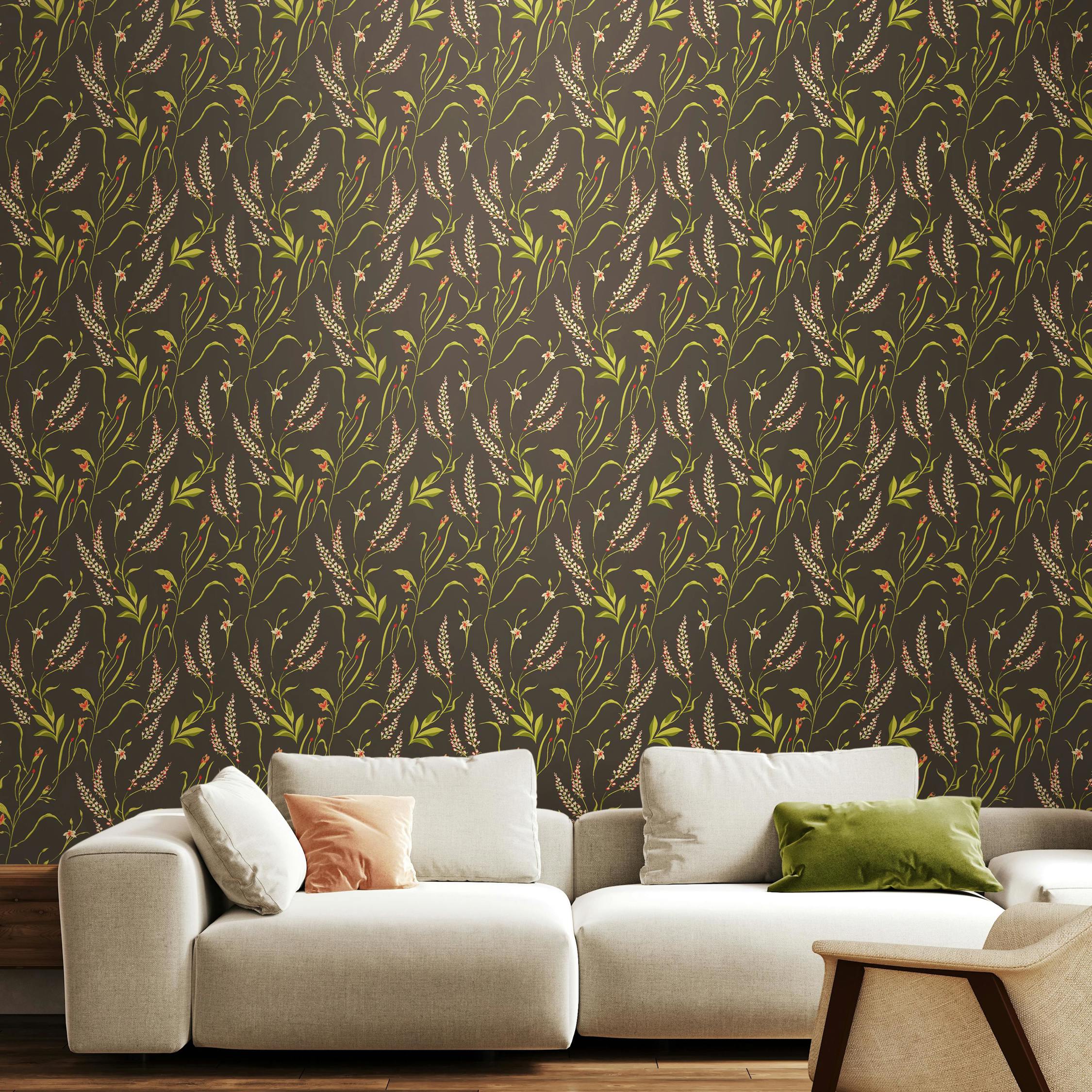 Rackhams Coral Springtime Meadow - Charcoal & 10M Wallpaper