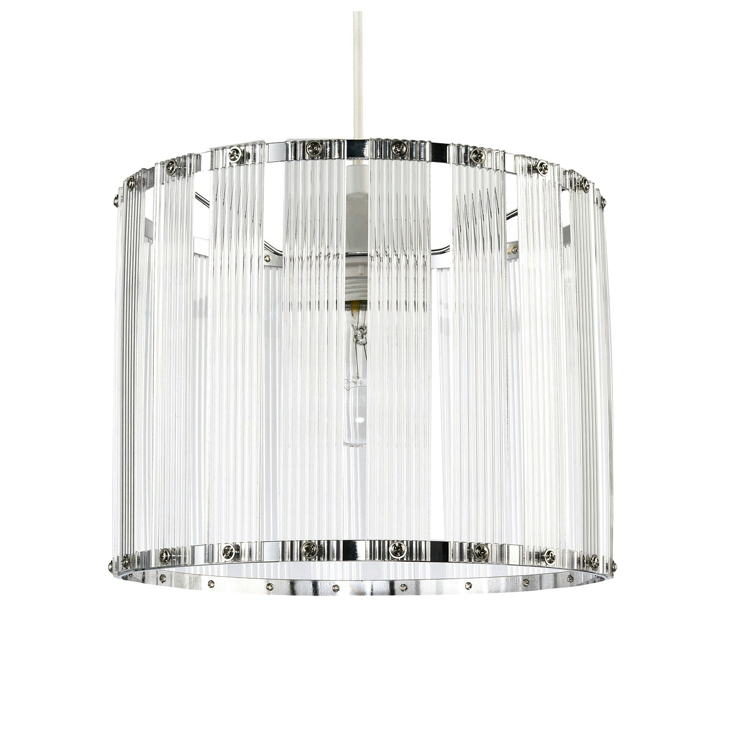 Happy Homewares Light Designer Pendant Shade With Rippled Acrylic Transparent Columns