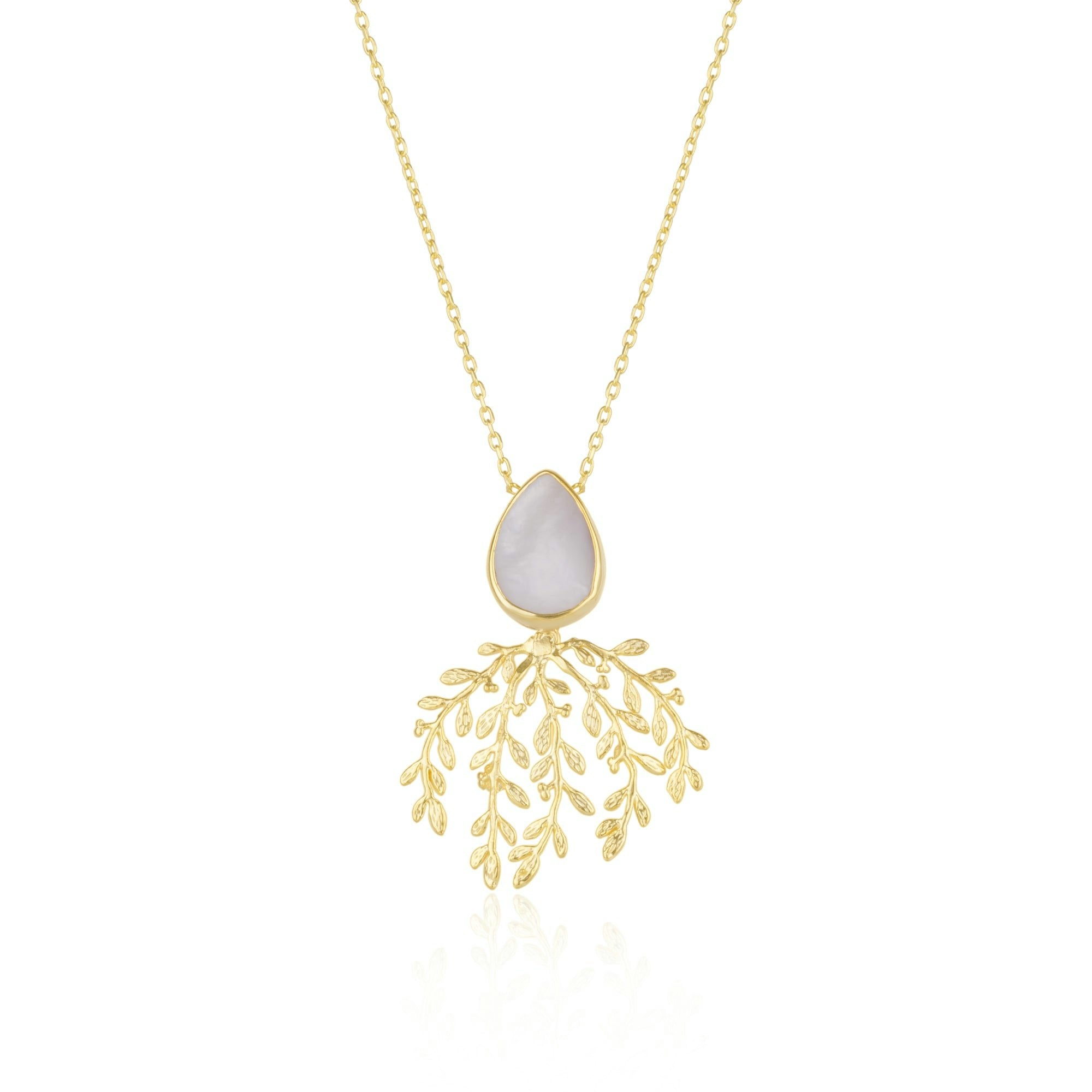 Spero London Silver Mother Of Pearl Olive Branch Sterling Necklace
