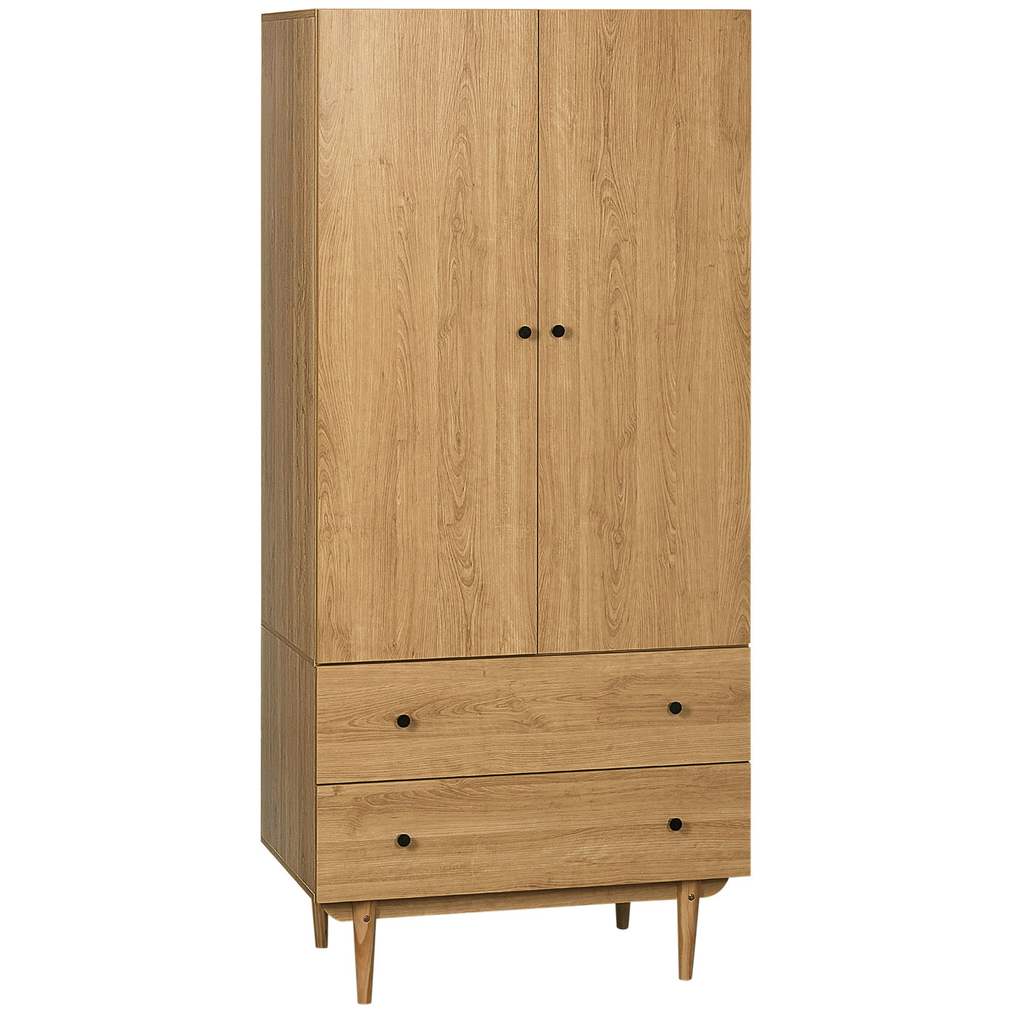 Homcom Door Wardrobe With Drawers, Hanging Rail, Clothes Storage Organiser - Natural Wood Finish Size 2