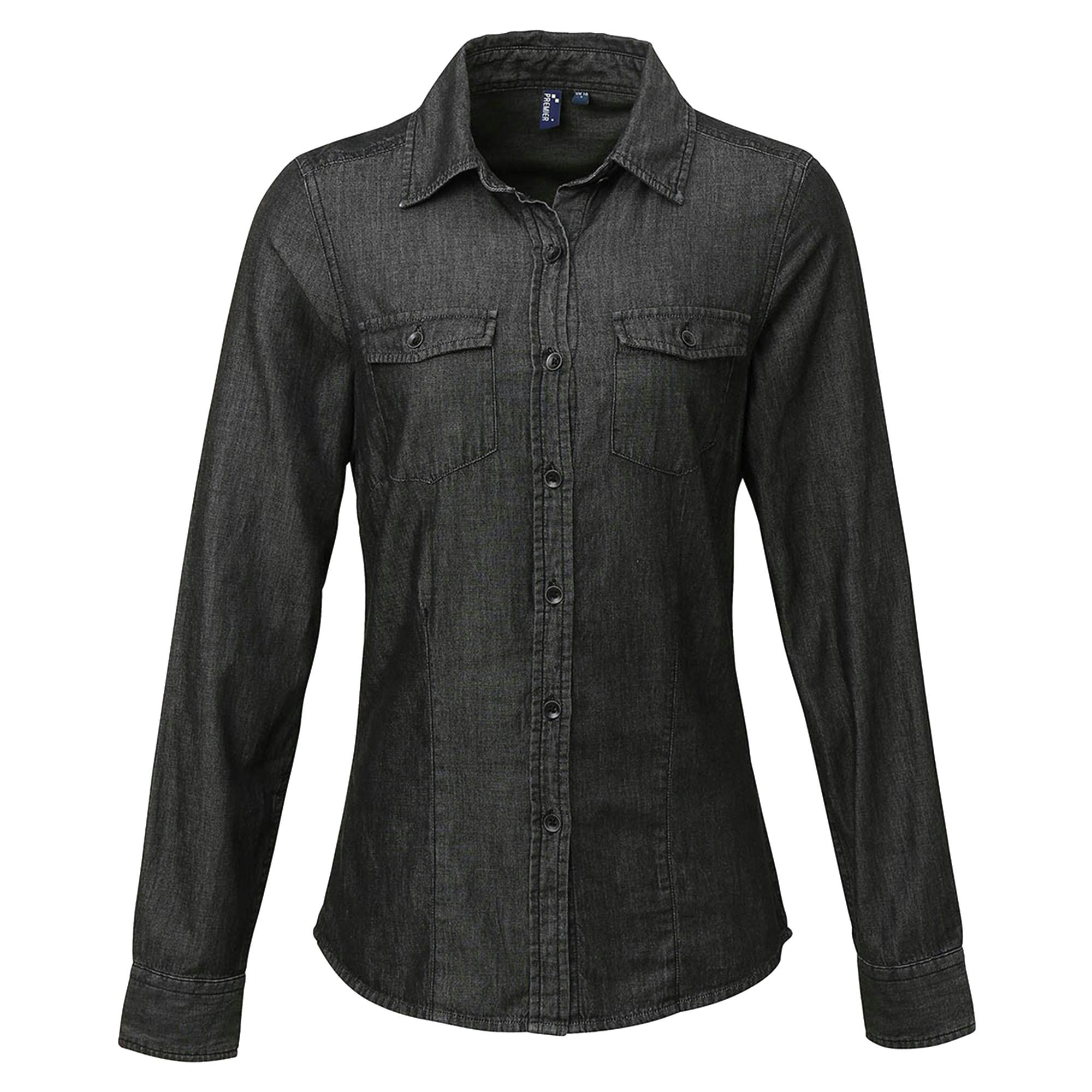 Premier Women's True Black Jeans Stitch Long Sleeve Denim Shirt In | Size: Large - Image 3