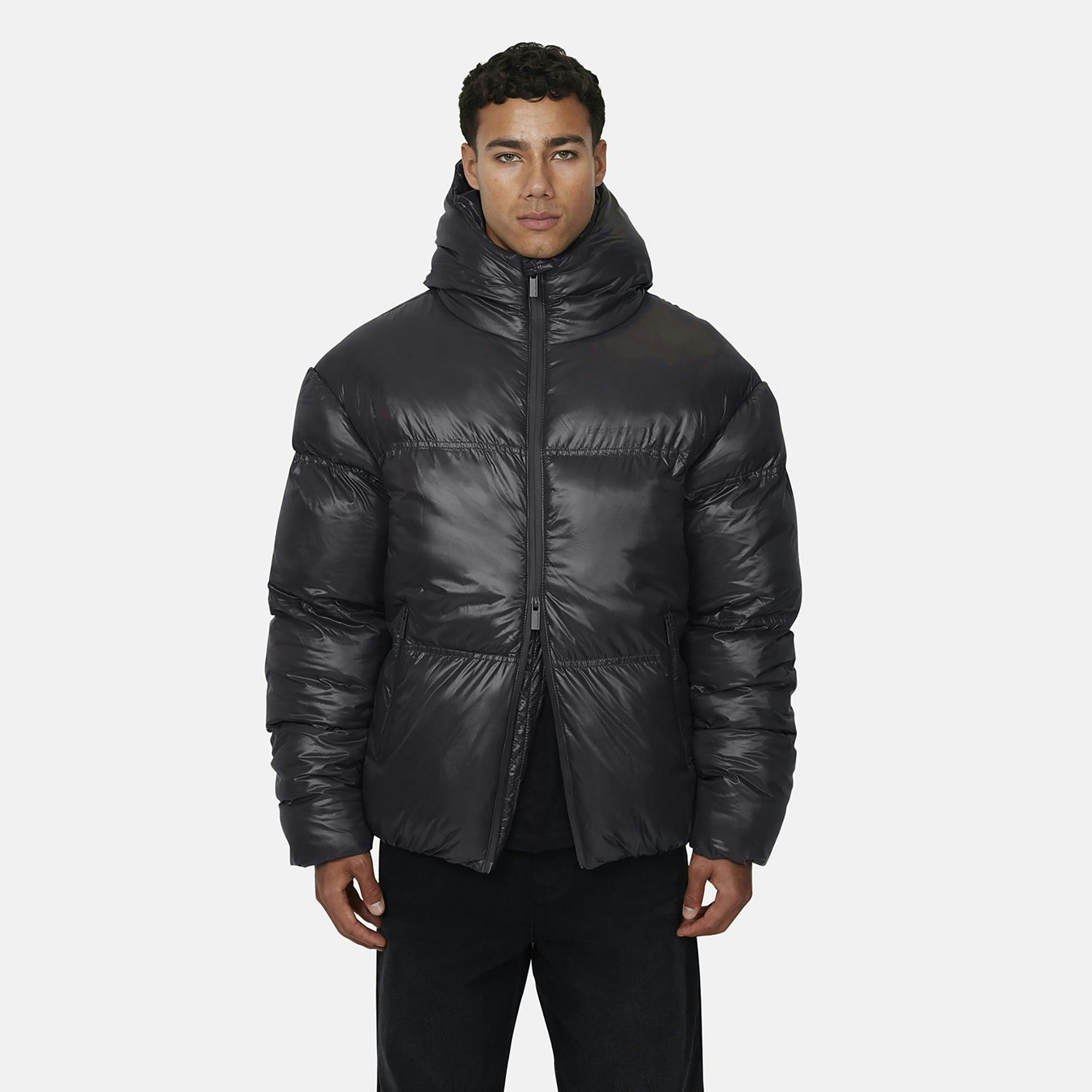 Good For Nothing Hooded Puffer Jacket - Charcoal - Charcoal - M