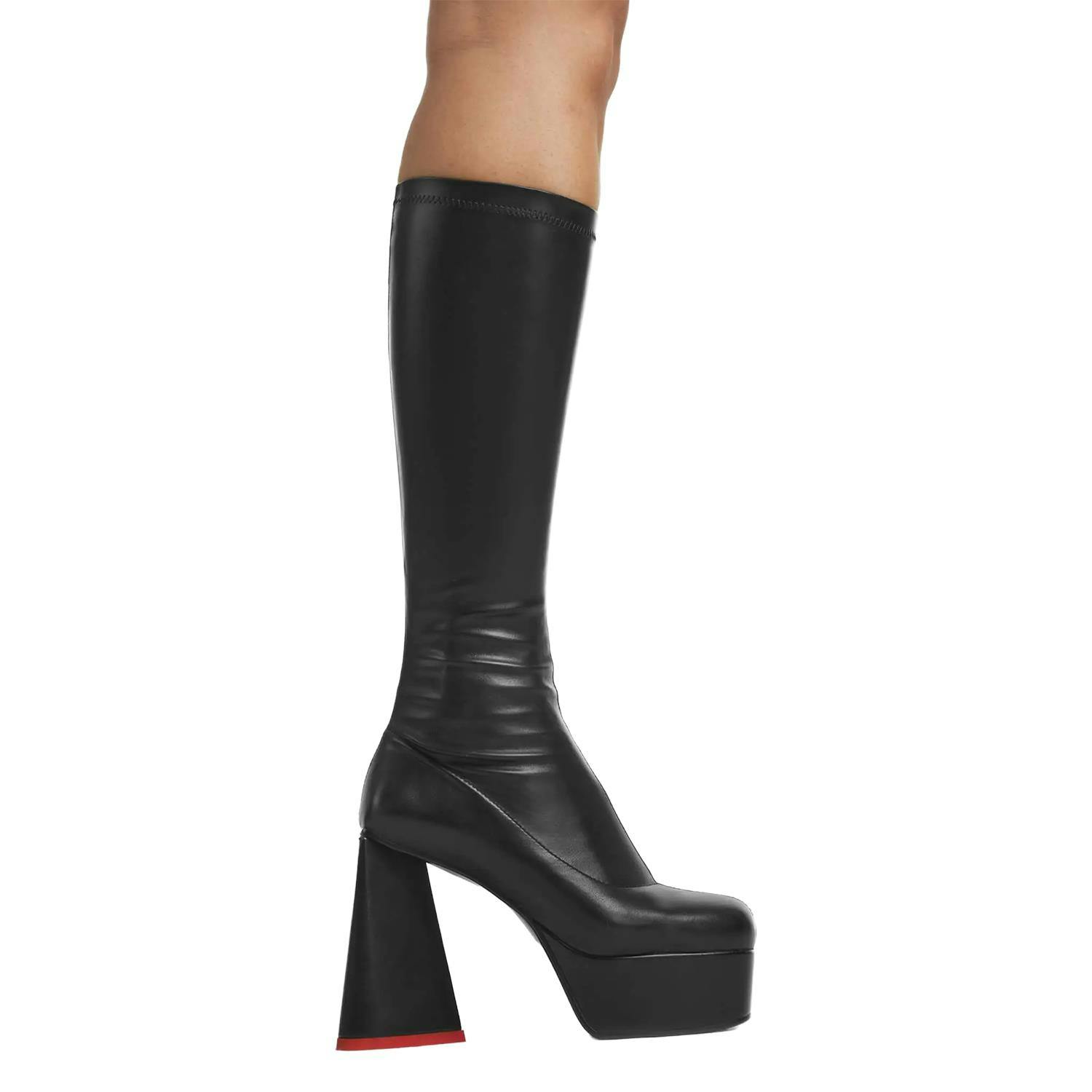 Lamoda Women's Black Sweet Talker Stretch Platform Knee High Boots Trendy Stylish - Uk8
