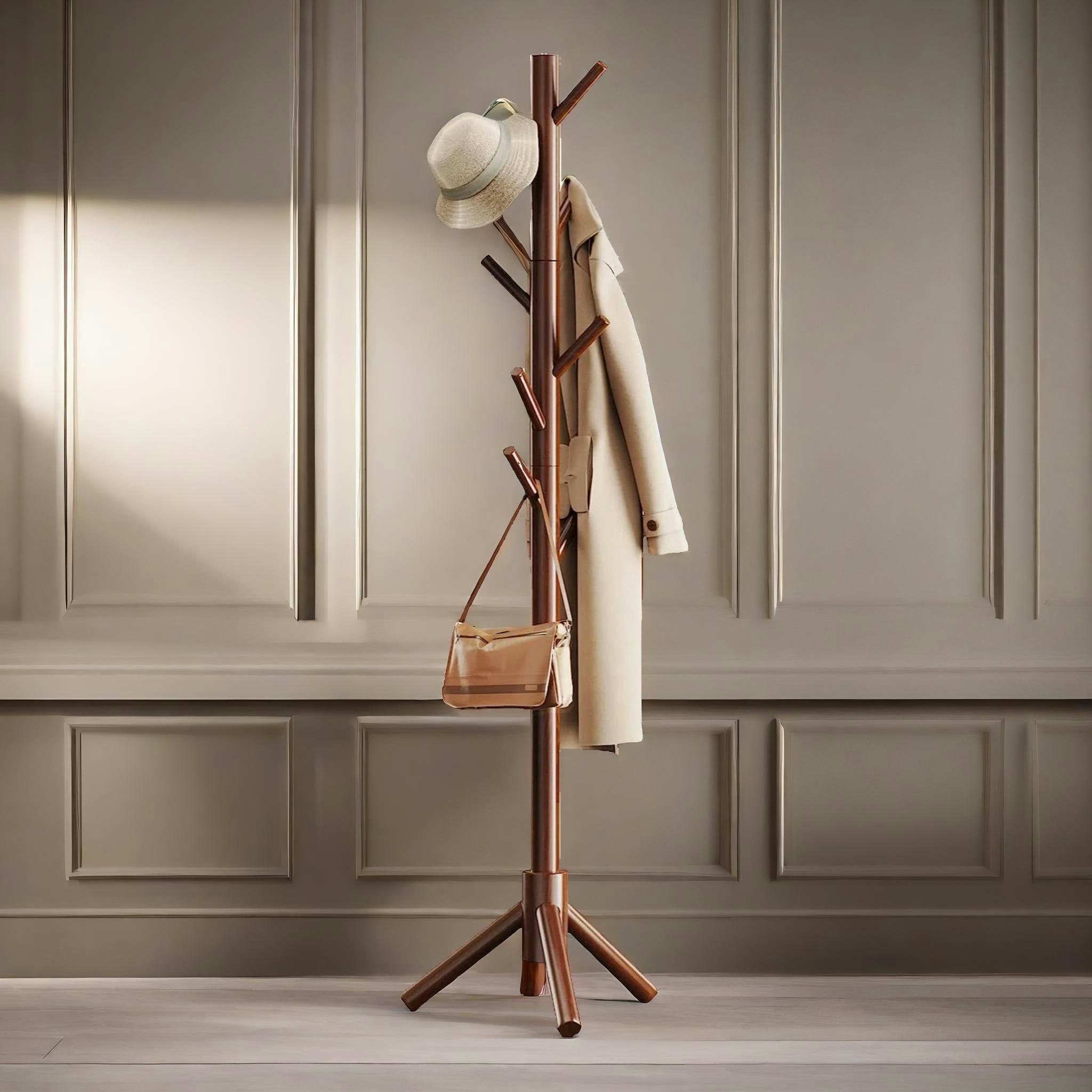 Rafaelo Mobilia Brown Wooden Coat Stand Stand With 8 Hooks