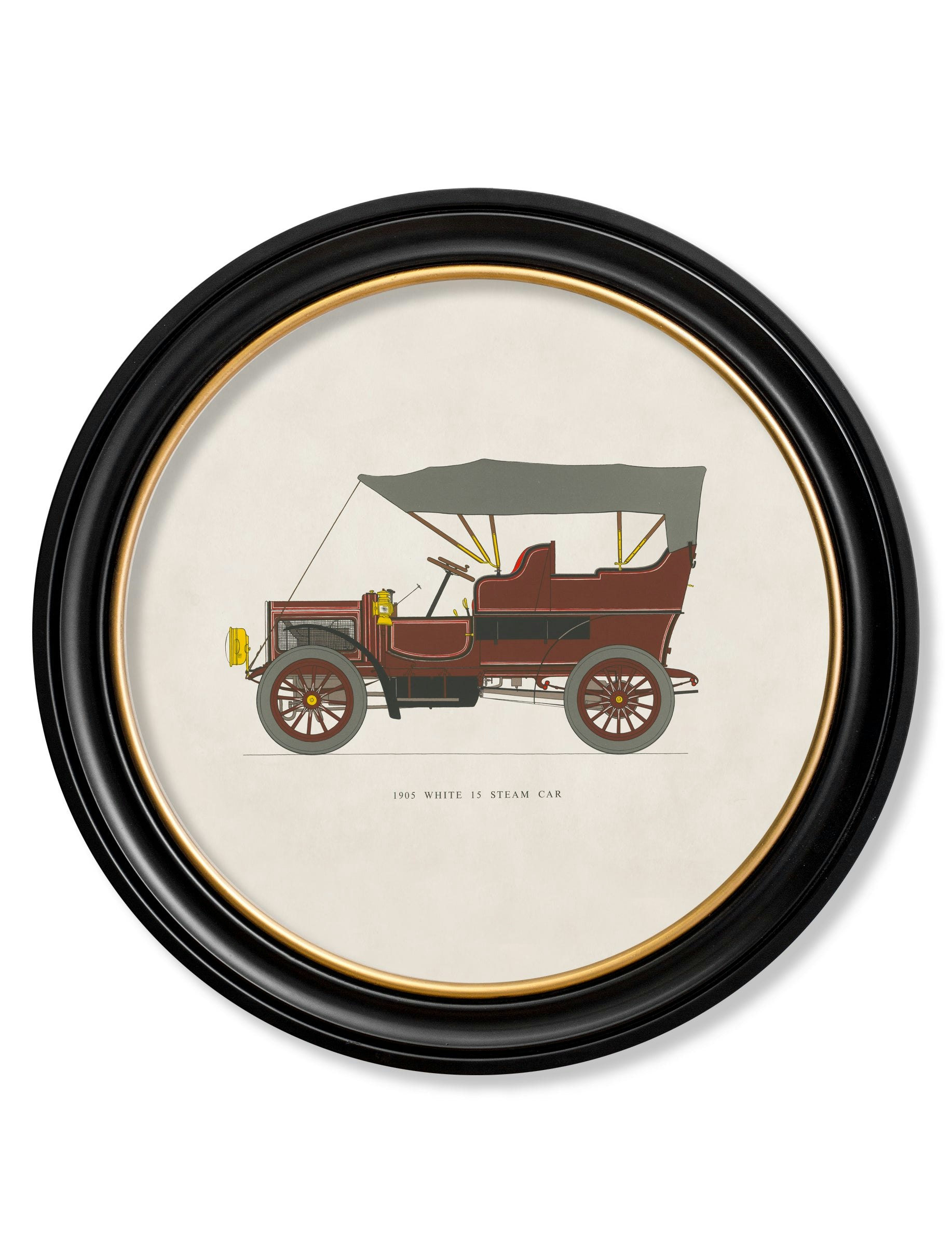 Rackhams White 1905 15 Steam Car In Round Frame - 70 X 70Cm - Oxford Round