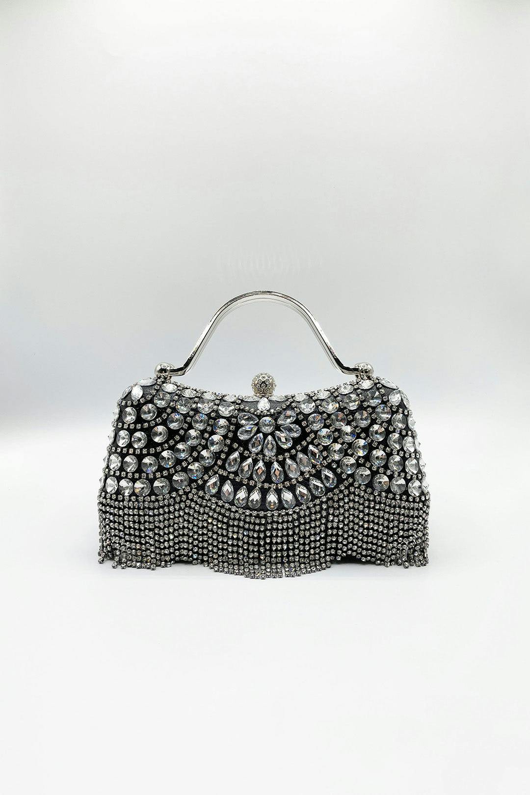 Svnx Women's Black Embellished Fringe Clutch Bag In - Image 3
