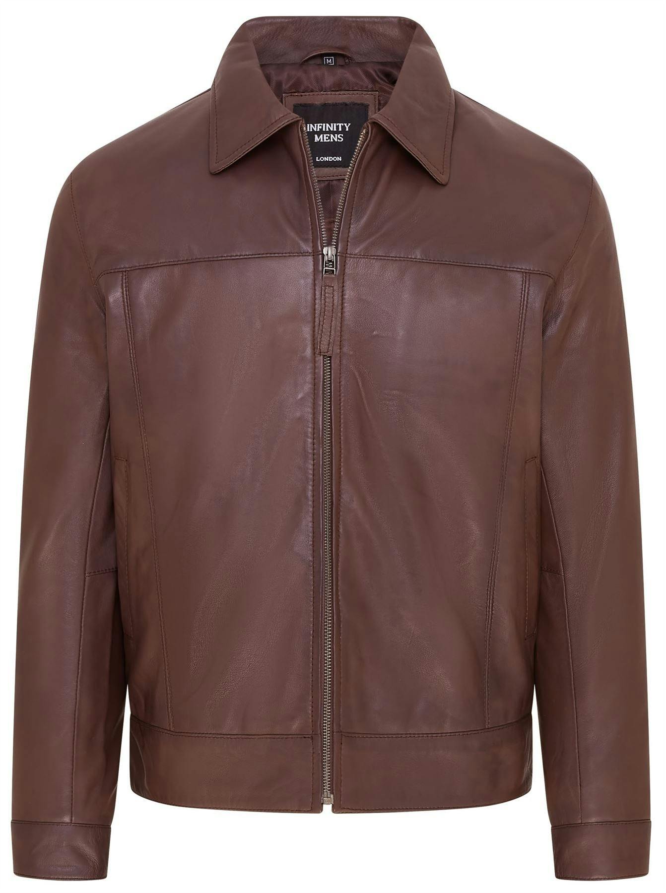 Infinity Leather Men's Brown Retro Classic Leather Harrington Biker Jacket - Dram - Uk 2XL | Eu 54 | Us 44