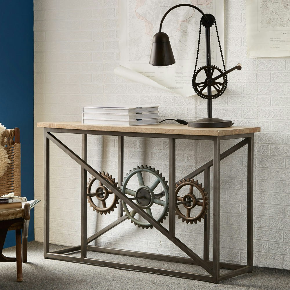 Rackhams Ells Industrial Console Table With Wheels - Wood - 1 - 120Cm X 40Cm X 80Cm (Lxdxh)