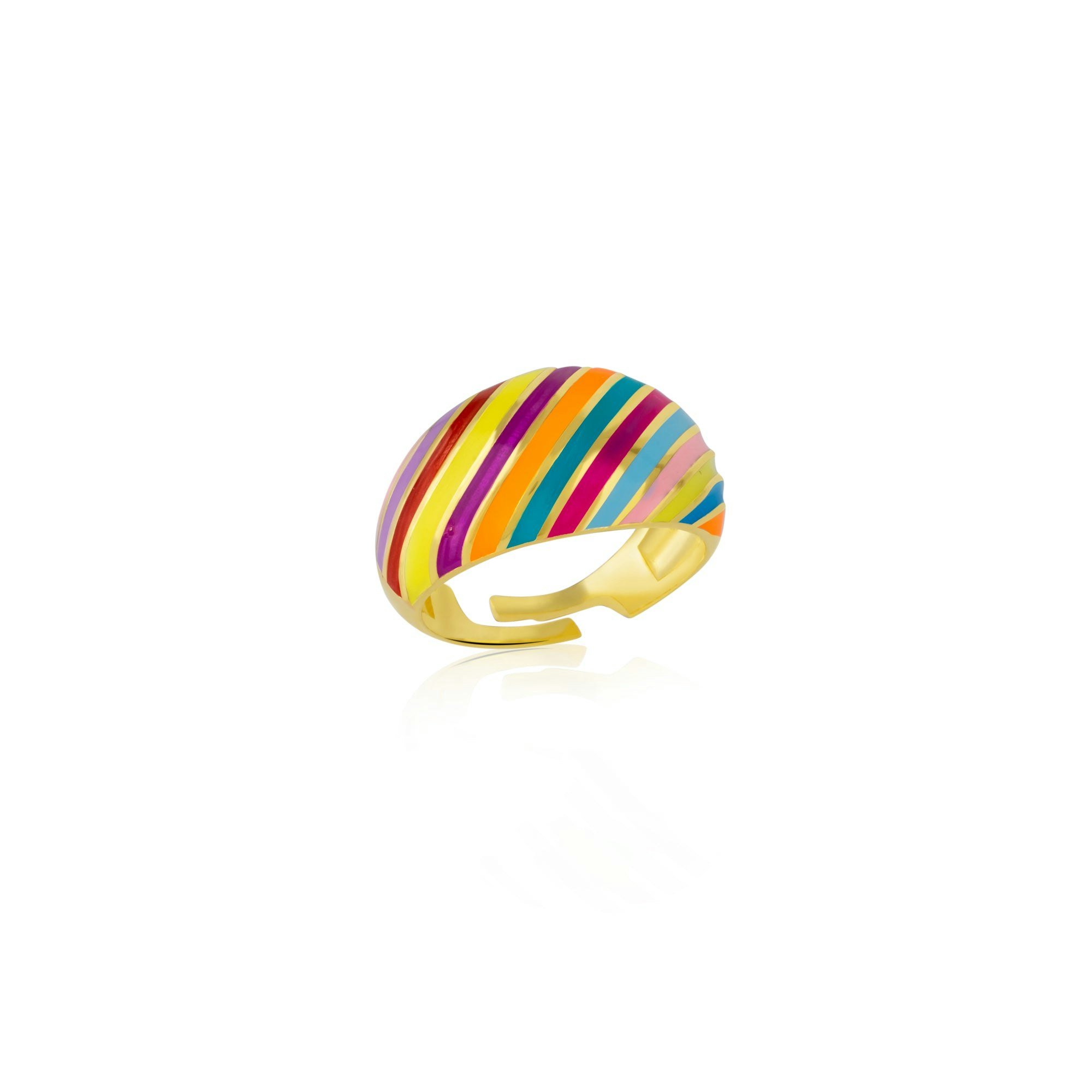 Spero London Silver Enamel Rainbow Stripe Chunky Sterling Ring