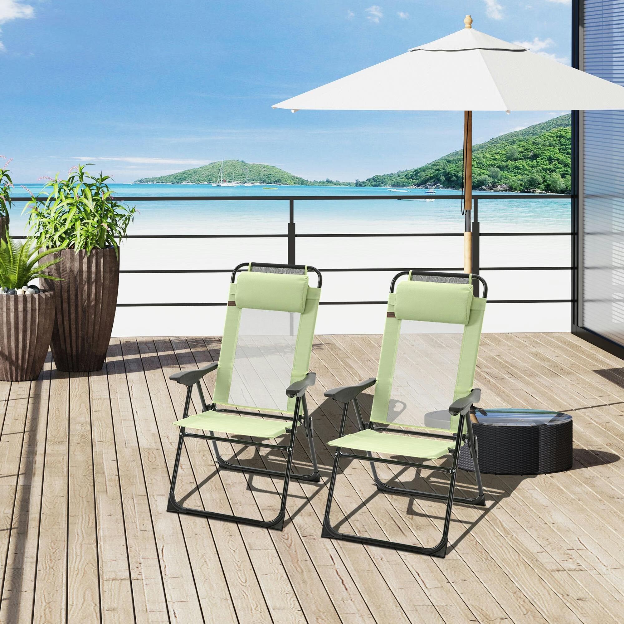 B&Q - Garden Chairs Set Of 2 Folding Camping Chair ReclinersGreen - Image 3