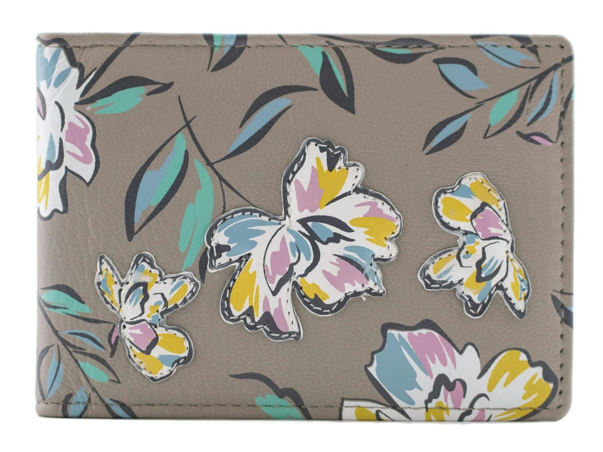 Mala Leather Grey Zinnia Rfid Floral Leather Card Holder
