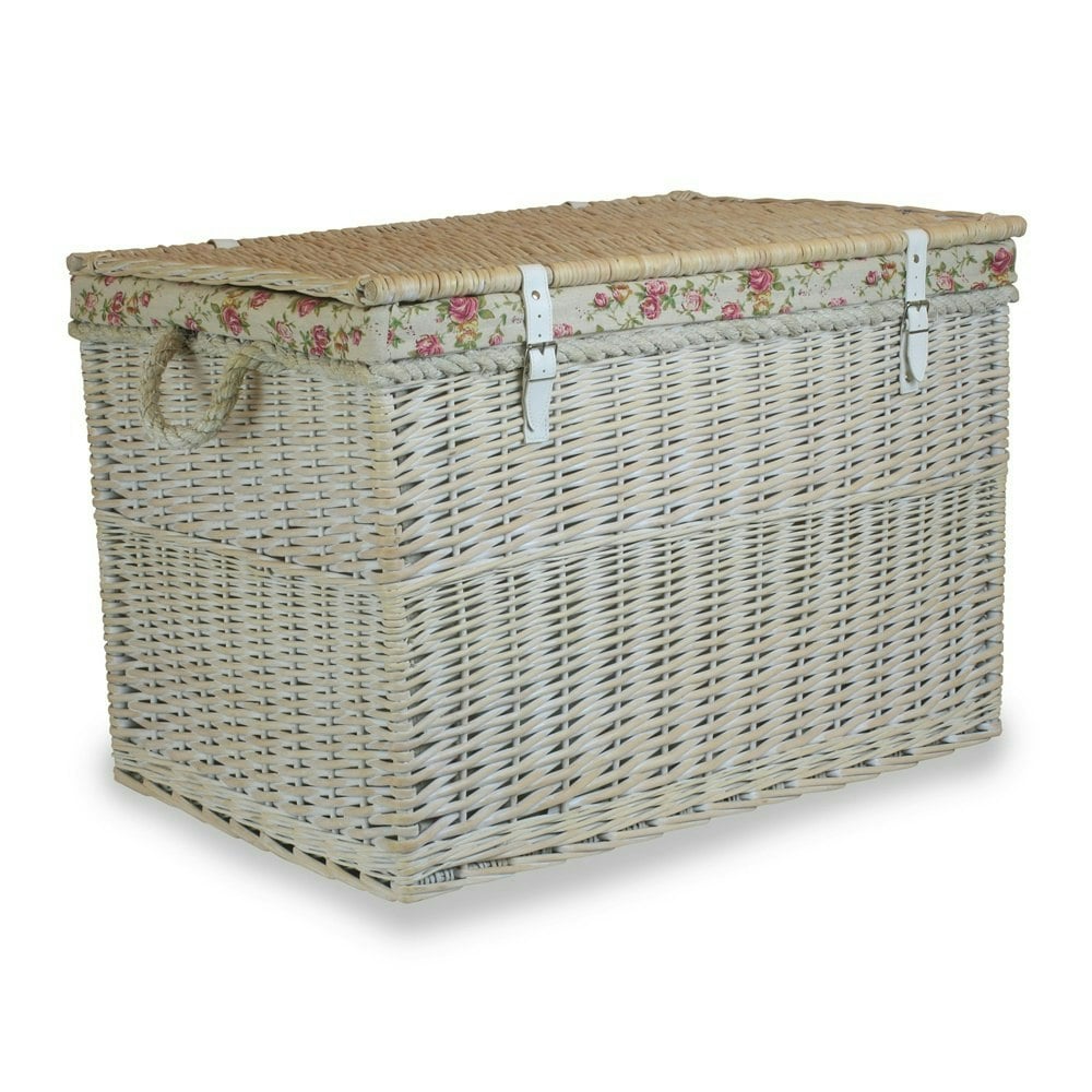 Rackhams Red/Light Large Whitewash Finish Storage Wicker Basket - Garden Rose