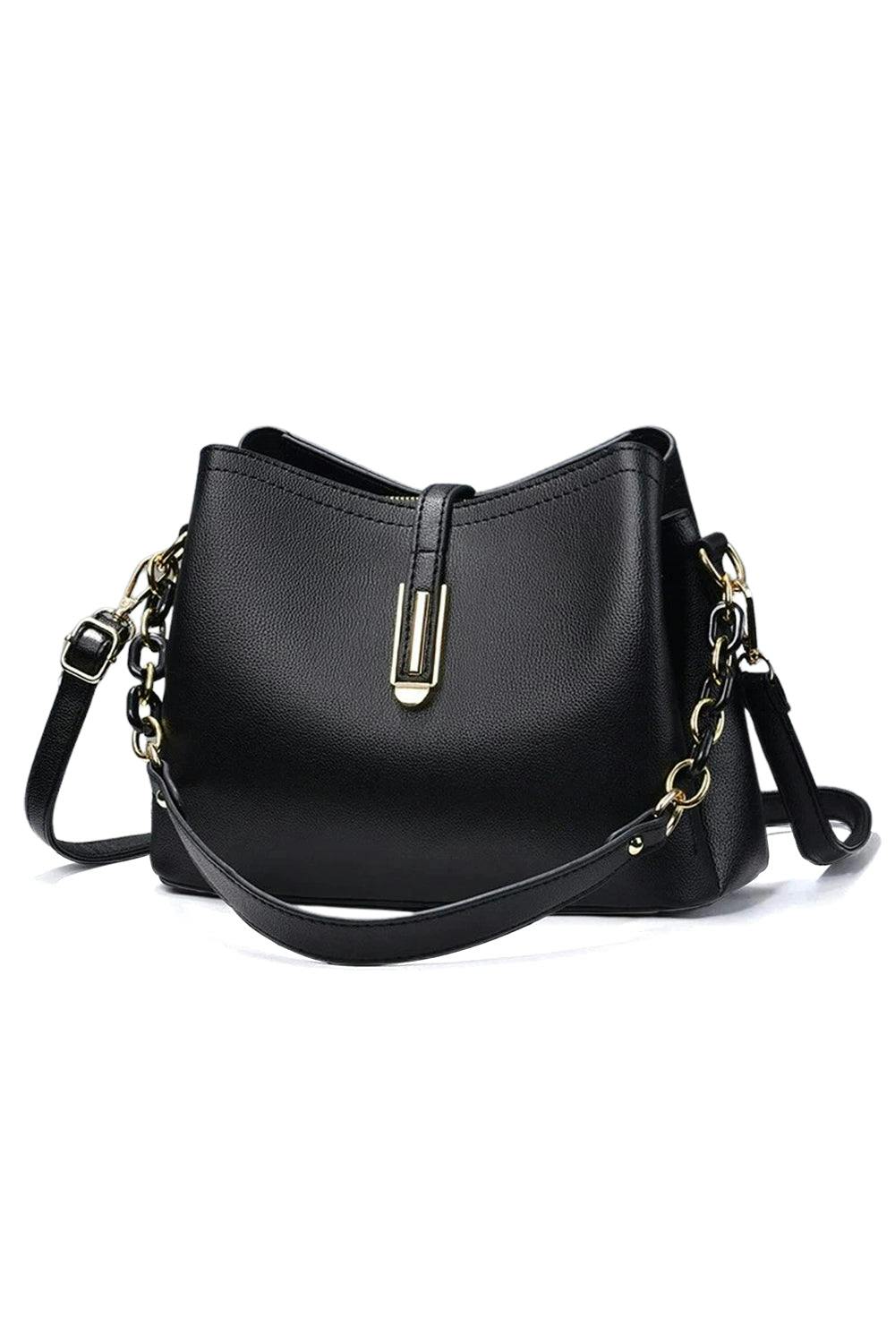 Pluspup Women's Black Elegant Chain Strap Crossbody Shoulder Bag For