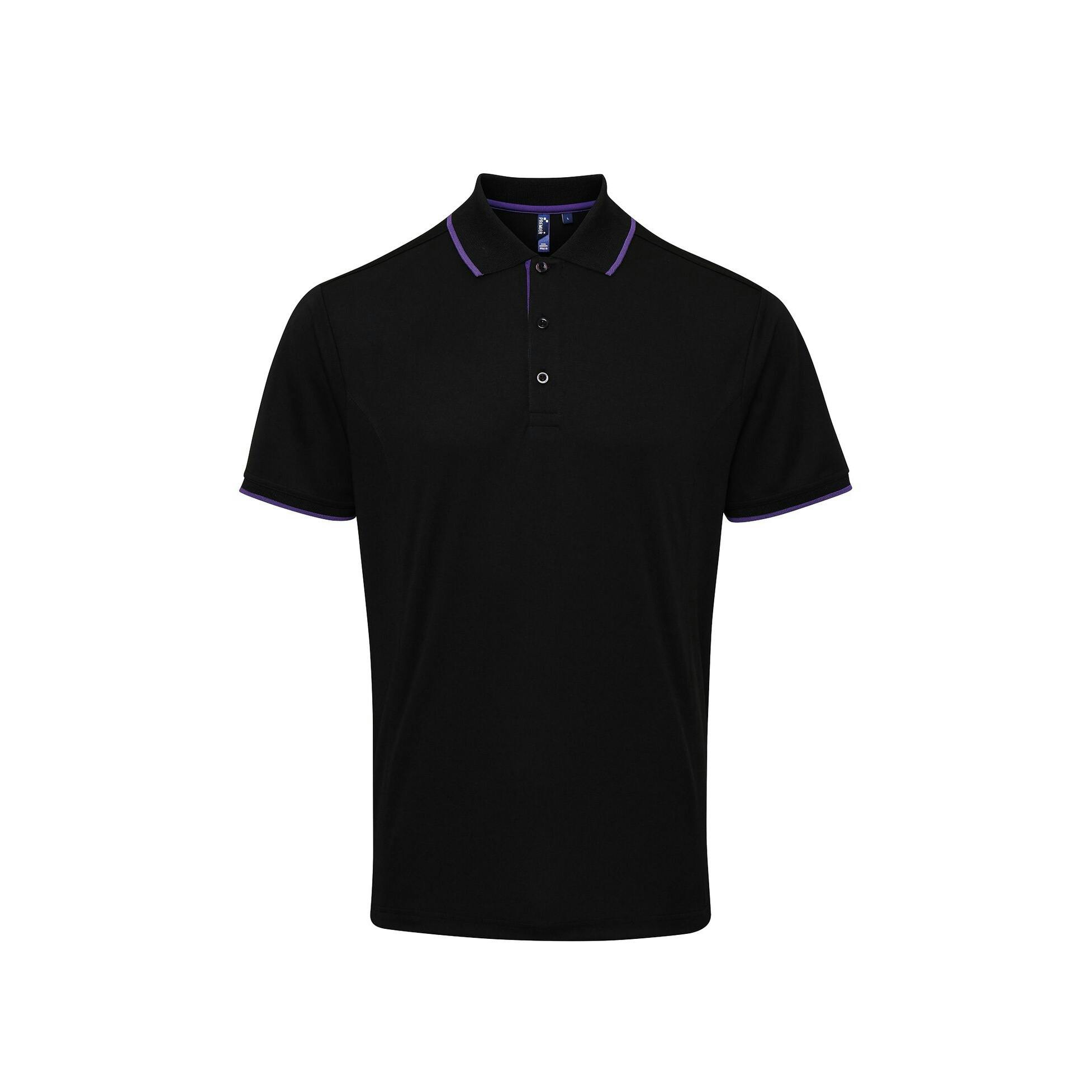 Premier (S, Black/Purple) Mens Contrast Coolchecker Polo Shirt - Image 3