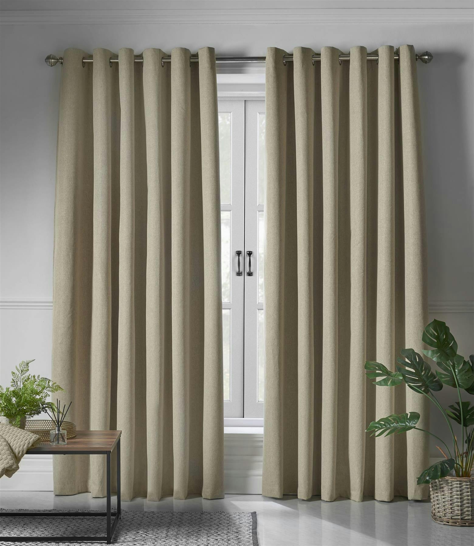 Rackhams Beige Linen Look Ring Top Blackout Curtains - 229Cm Width X 229Cm Drop