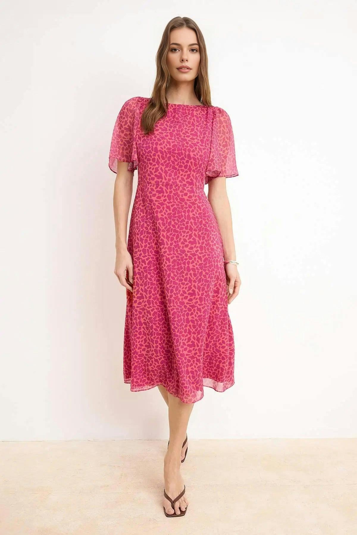 Wovcor Animal Print A-Line Lined Chiffon Midi Dress - Multi - 6