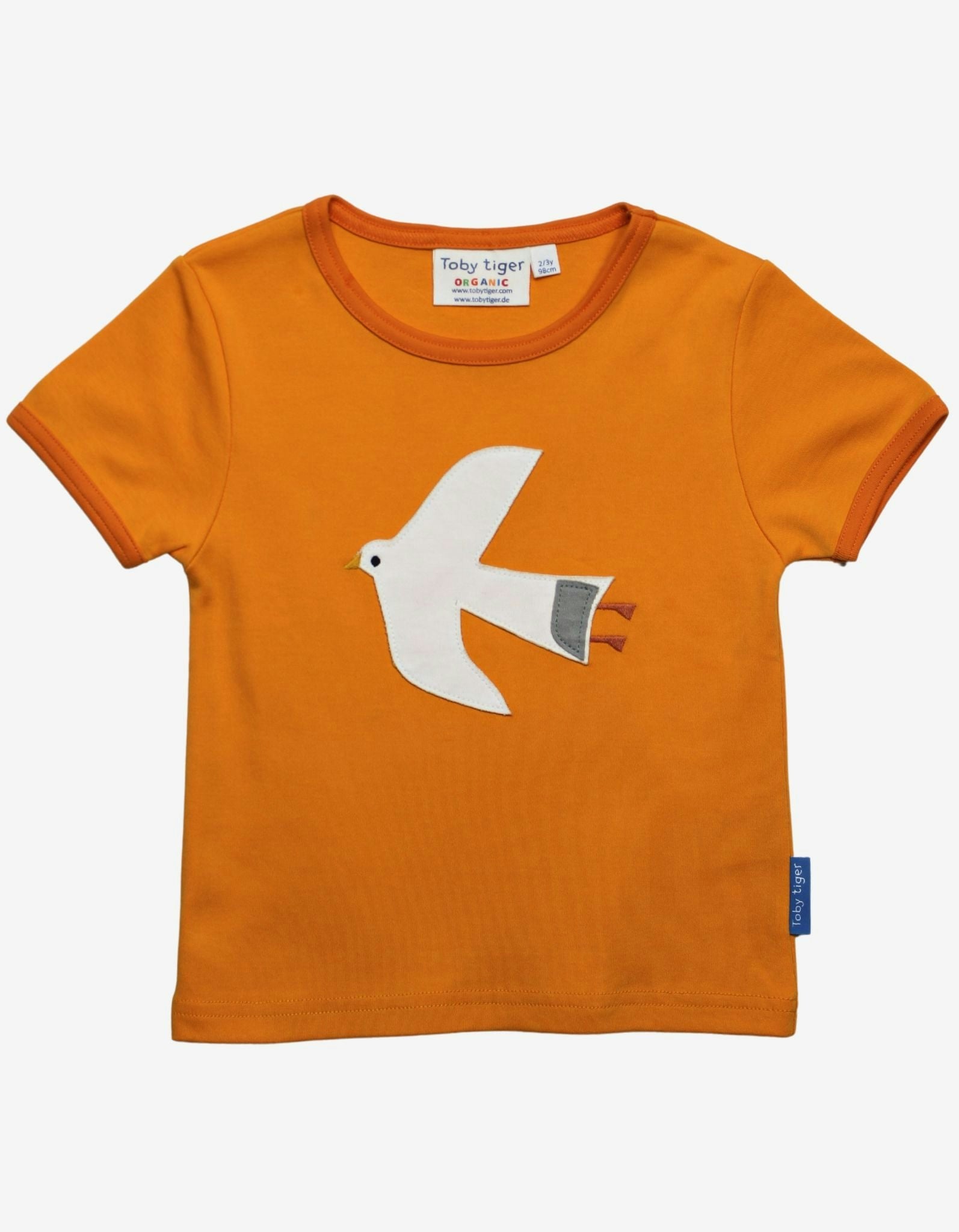 Toby Tiger Orange Organic Seagull Applique Short-Sleeved T-Shirt - 7-8Y / 128