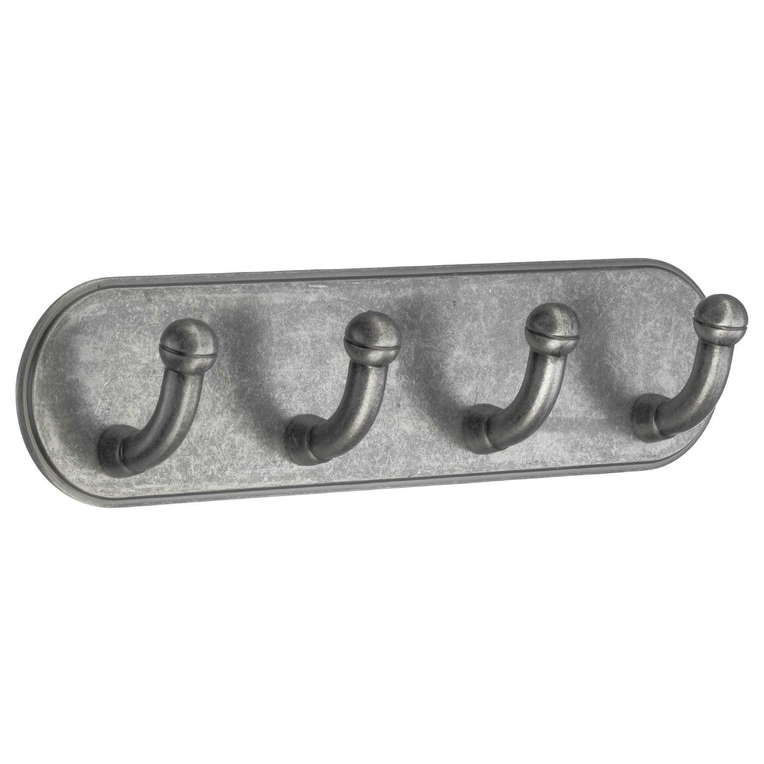 Beslagsboden Pewter Finish Quadruple Towel Hook (190 X 48Mm) Self Adhesive Bathroom Wall Mounted