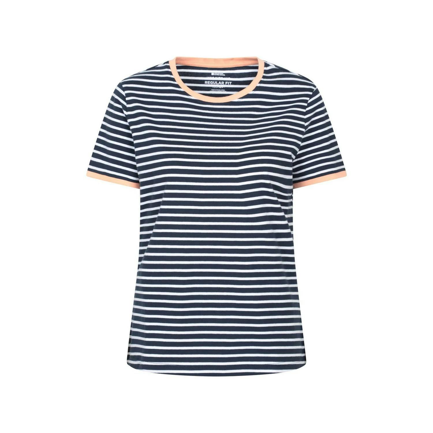 Mountain Warehouse Women's Contrast Striped Ribbed T-Shirt - Navy - 18 Uk - Navy - 100% Organic Cotton