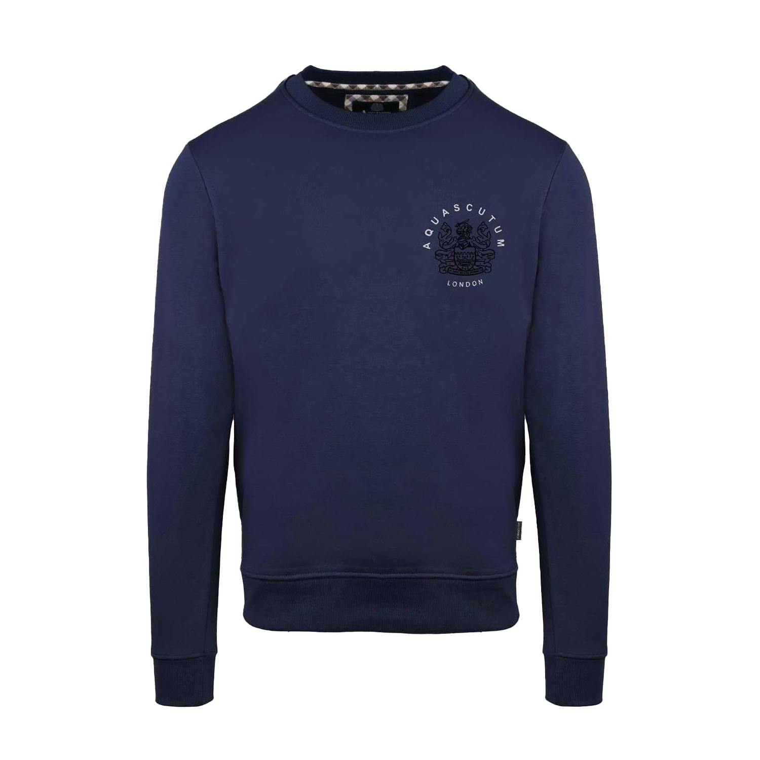 Aquascutum Unisex Adult Ribbed Collar Regular Long-Sleeved Sweatshirt - Navy - Xxl - Navy - 100% Mixed