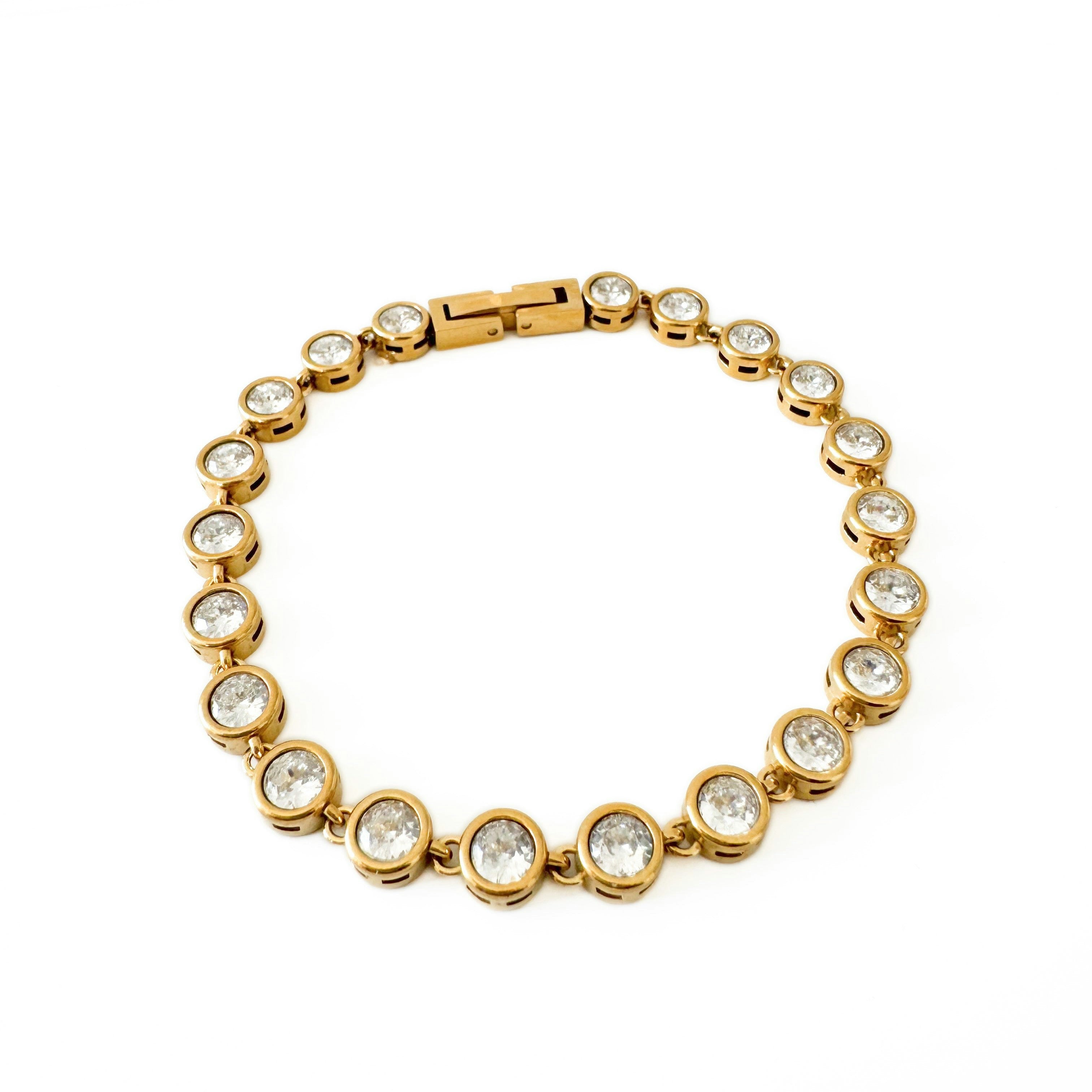 Luxe Tones Gold Novan Luxe 18Ct Plated Crystal Tennis Bracelet