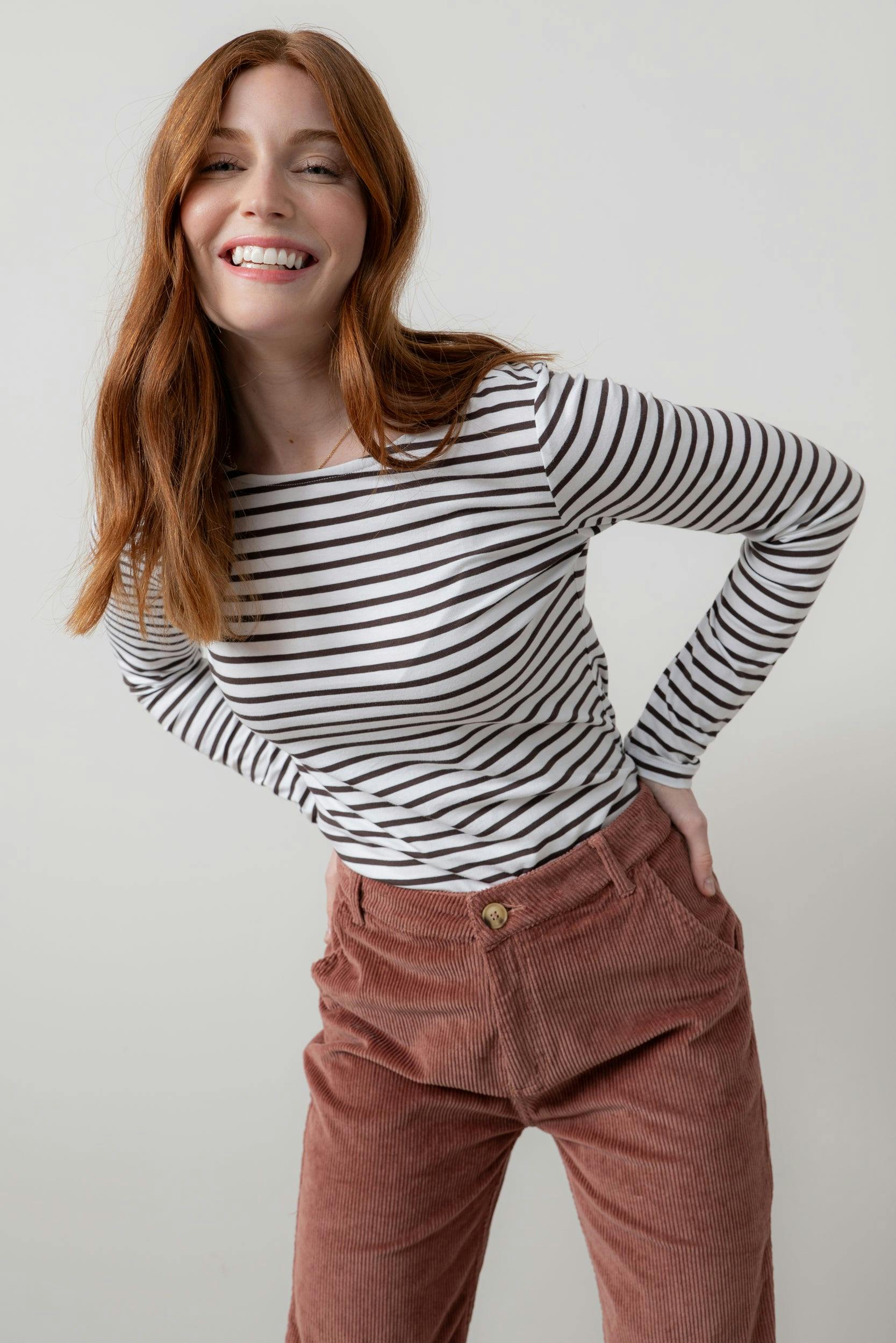 Lily & Me Monica Jersey Striped Long Sleeve Top Chocolate - 08 - Chocolate