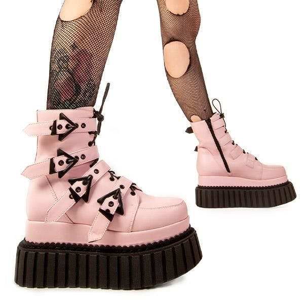 Lamoda Pink Unstable Pu Chunky Ankle Creeper Boots Gothic Platform Shoes Uk3 - Uk3